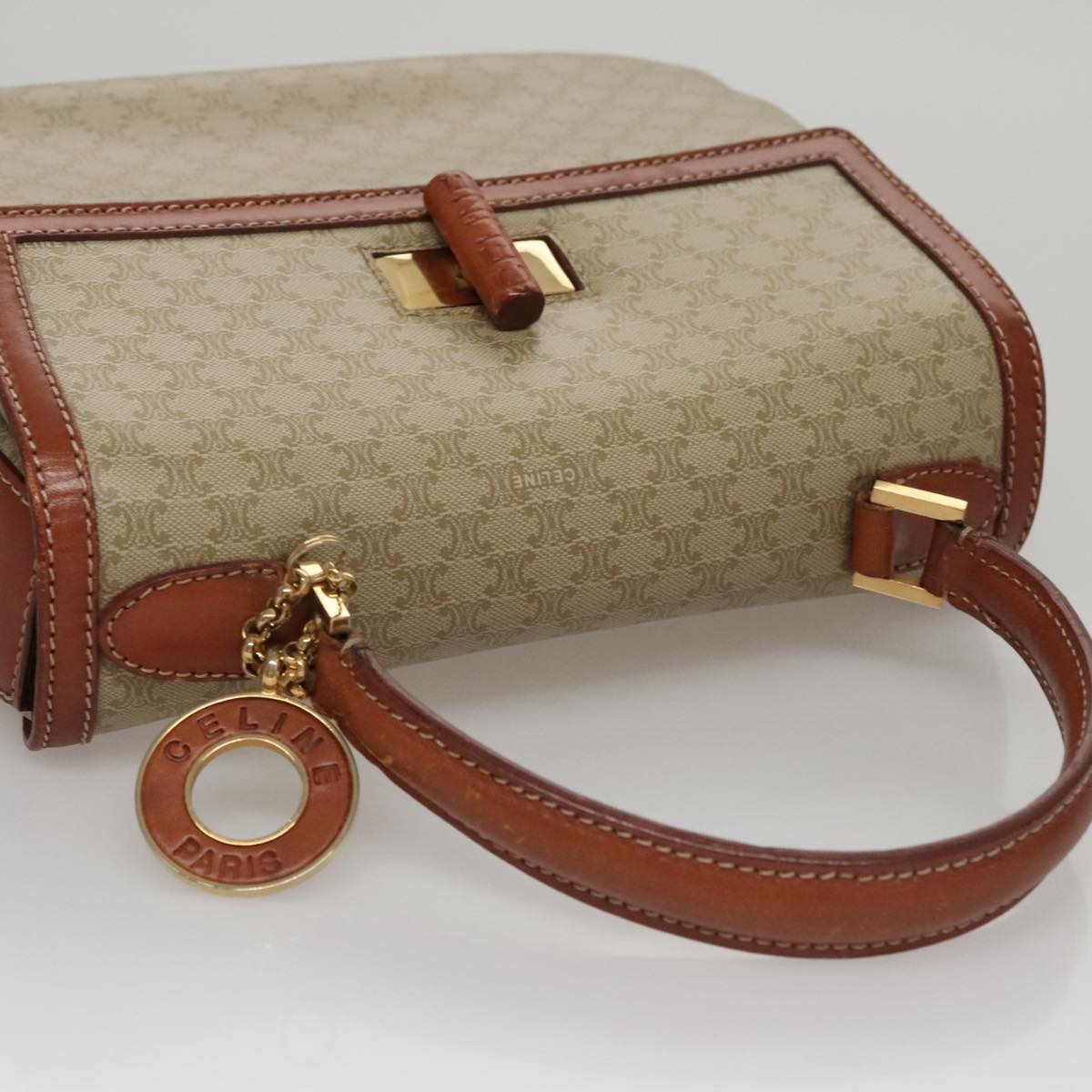 CELINE Macadam Canvas Hand Bag Beige Gold - 6