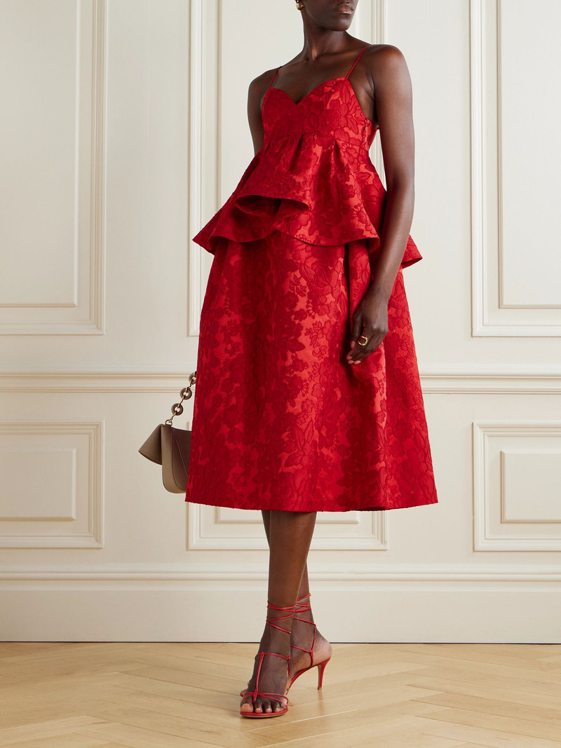 La DoubleJ Satine floral-jacquard matelassé peplum midi dress Red outlook