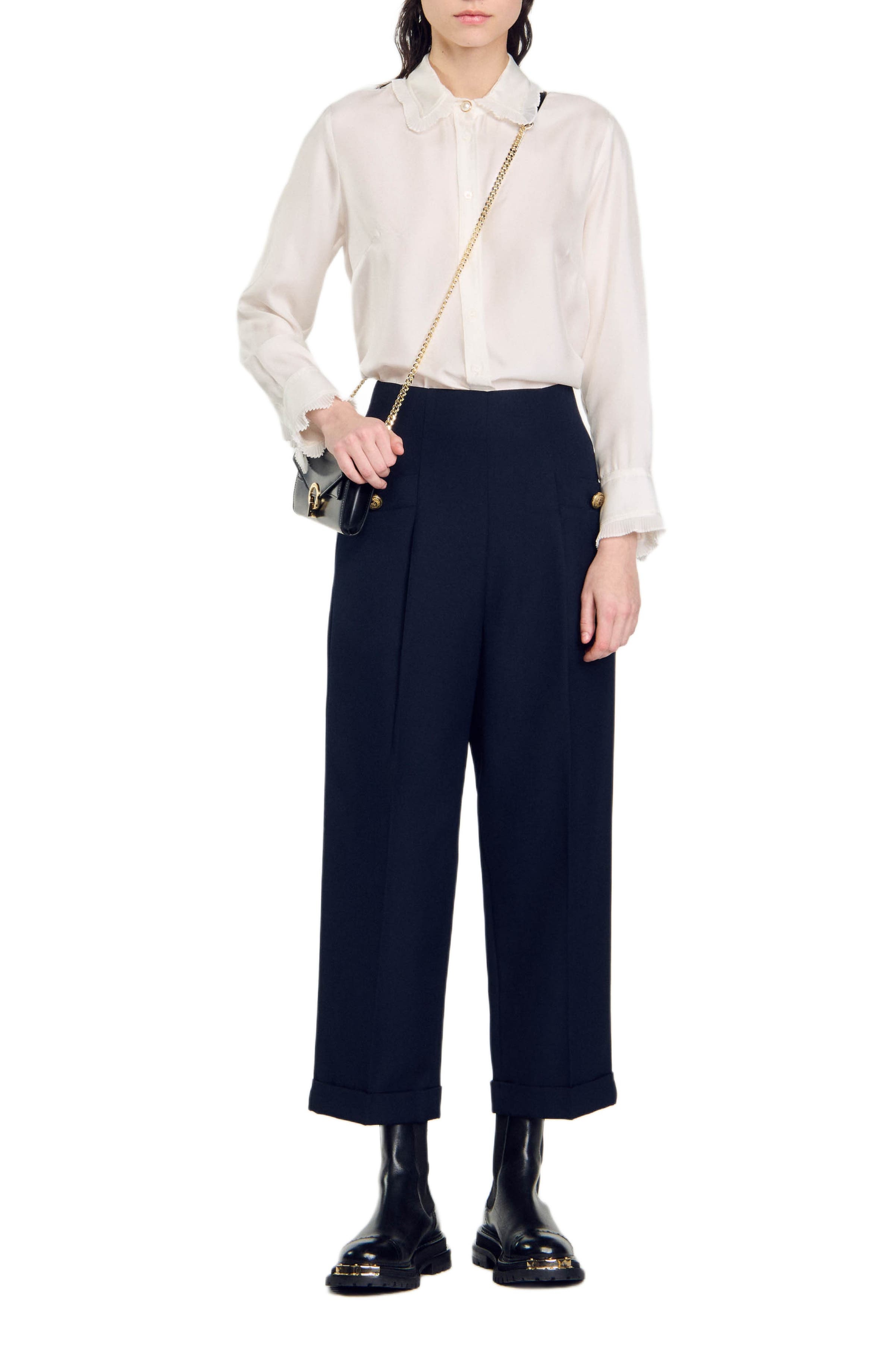 SANDRO Wide legs trousers in Navy Blue at Nordstrom - 6