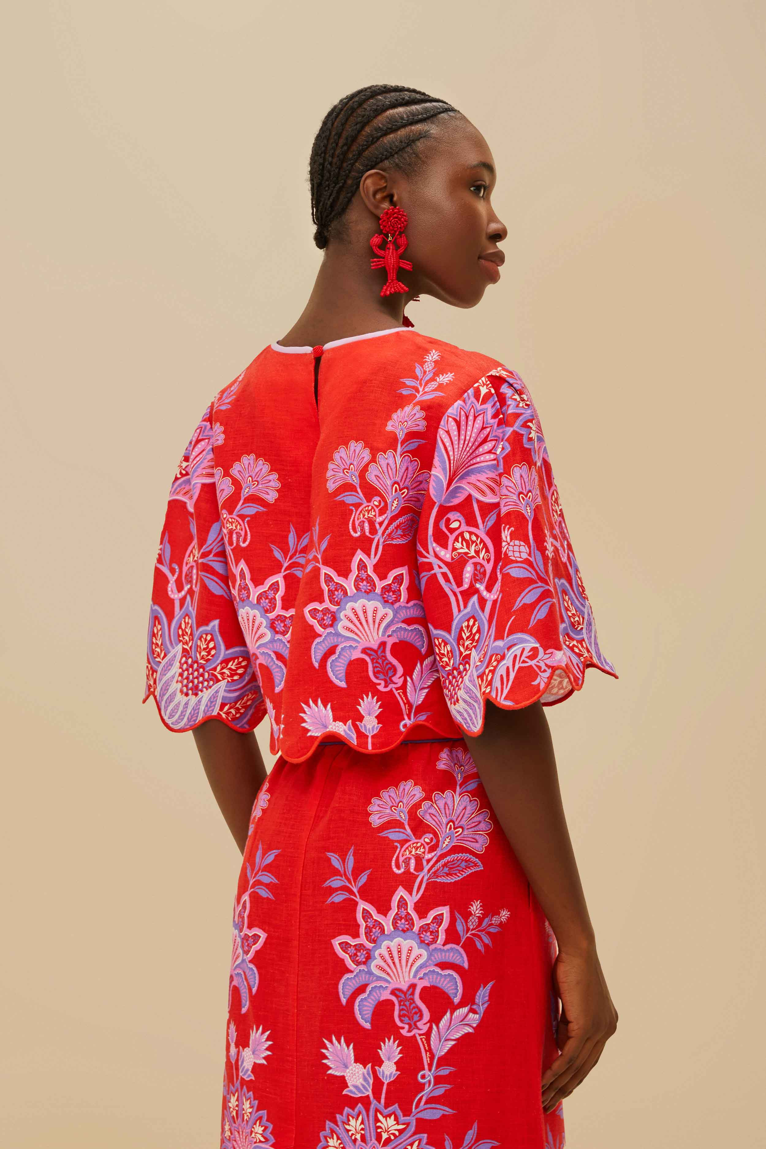 Red Porcelain Garden Euroflax™ Premium Linen Blouse - 4