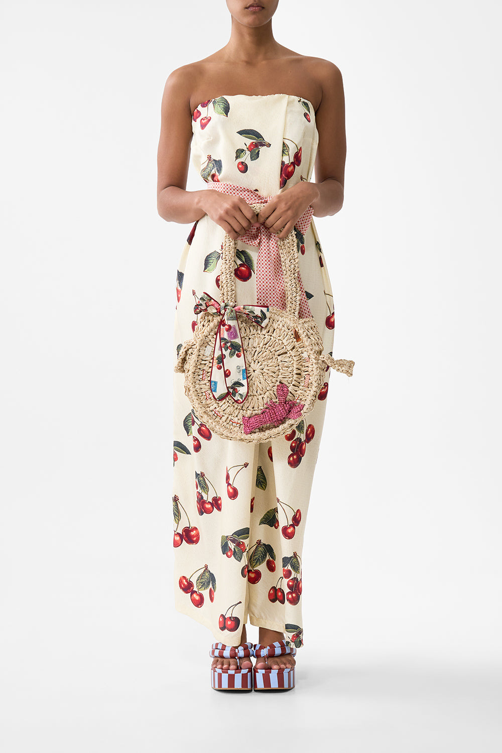 RAFFIA ROUND SHOULDER BAG WITH SCARF BOW - 5