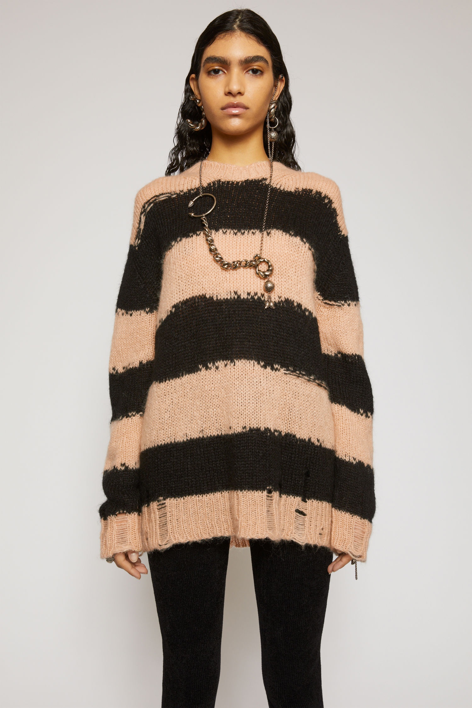 Distressed striped sweater black/warm beige - 2