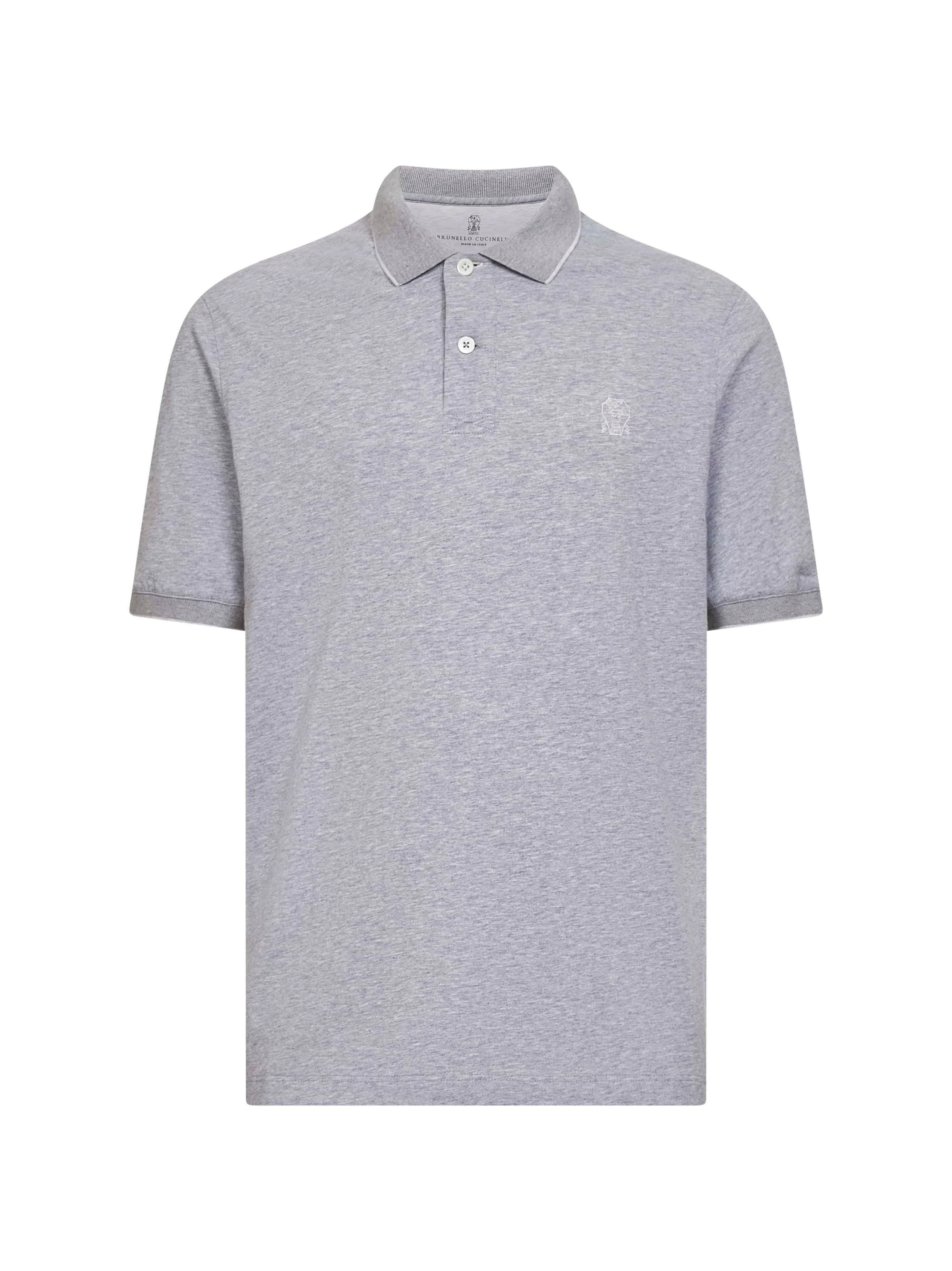 Brunello Cucinelli Men Grey Cotton Jersey Logo Polo Shirt - 1