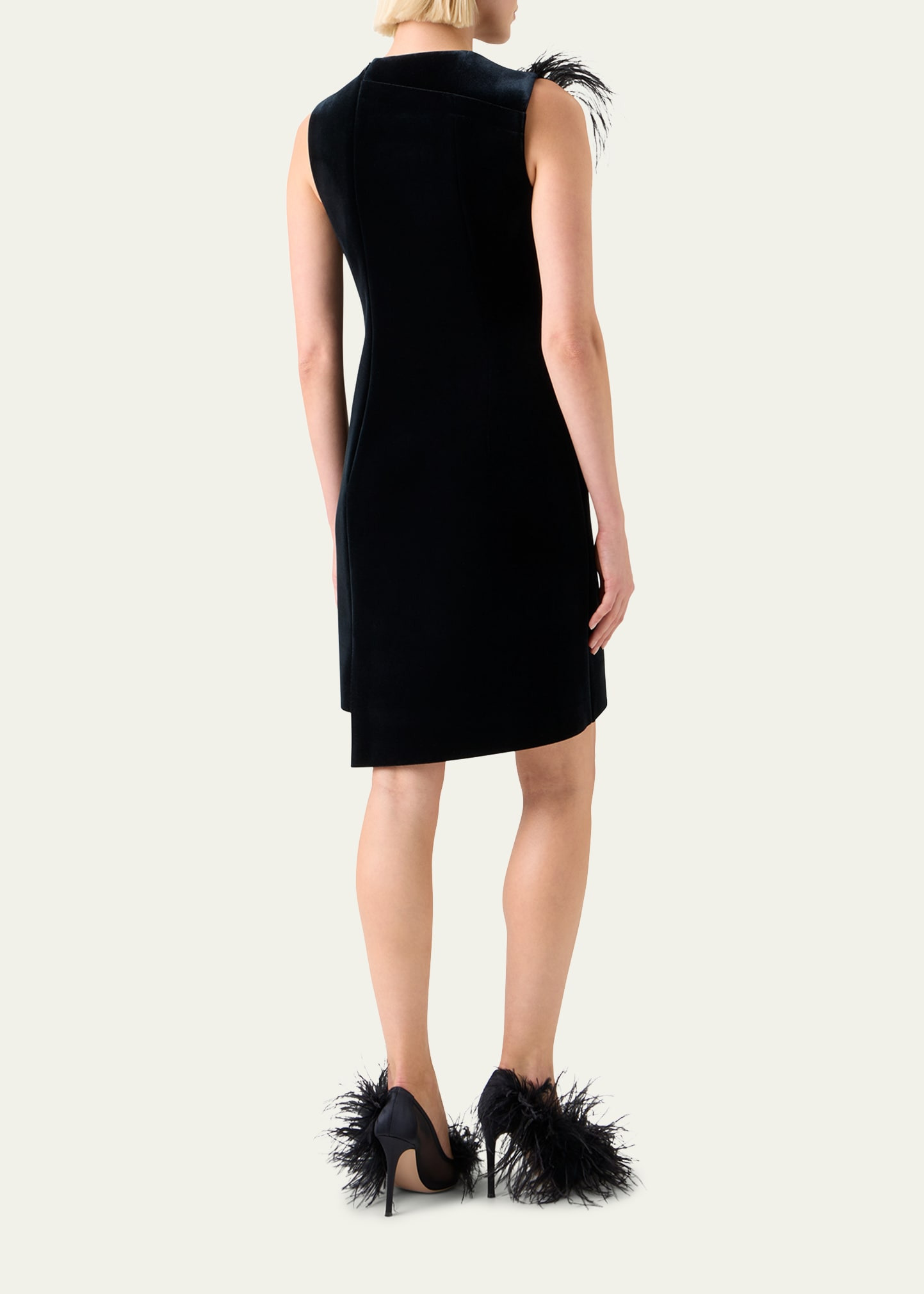 Neoprene Velvet Feather-Trim Asymmetric Mini Dress - 3