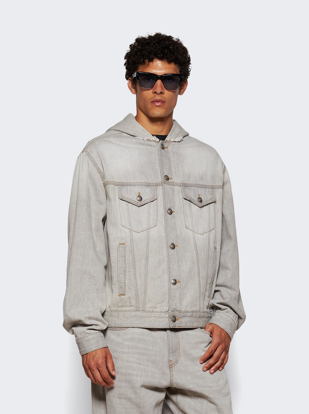 Curved Logo Denim Jacket Light Grey - 2