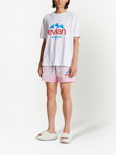 Balmain x Evian gradient swim shorts outlook