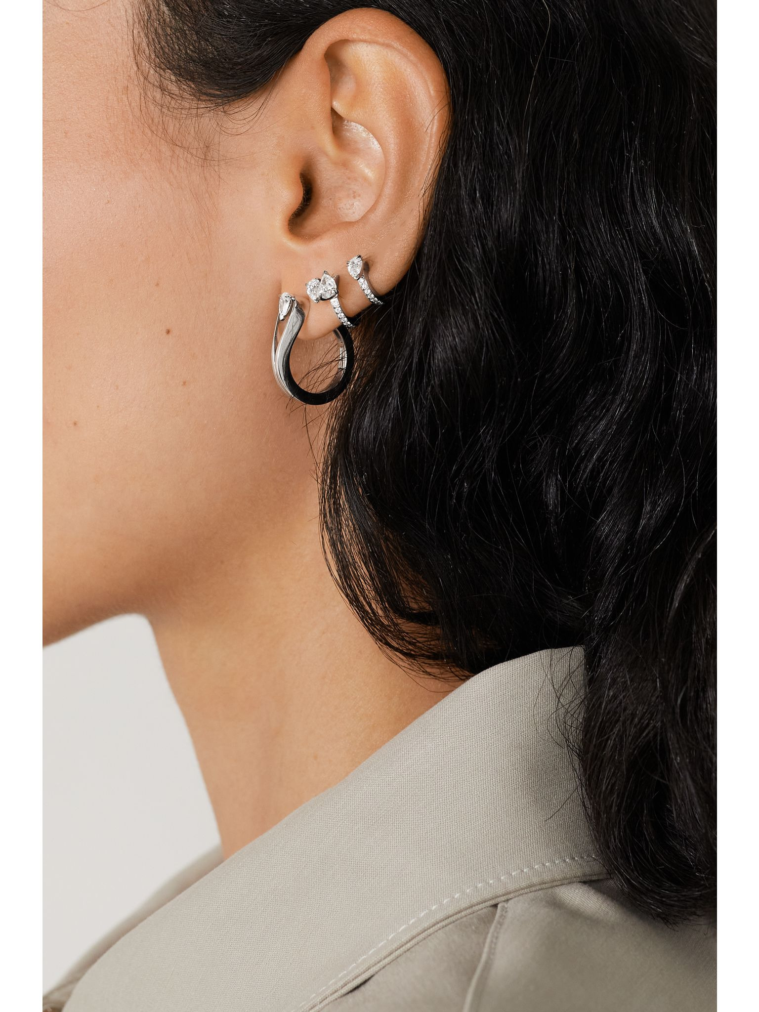 Serti Sur Vide 18-karat white gold diamond single earring Gold - 4