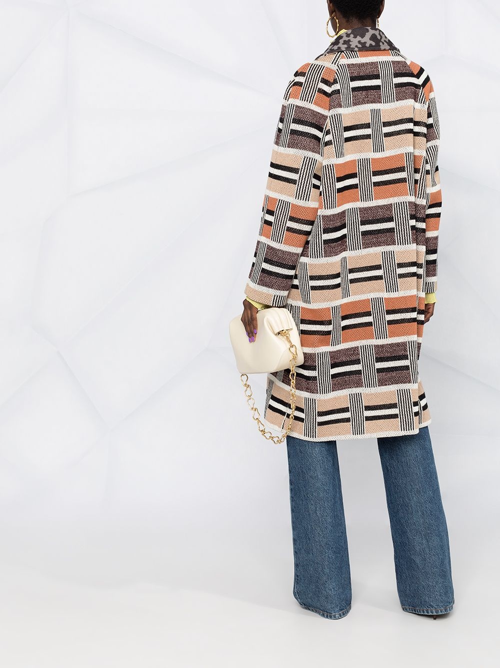 geometric pattern double-breasted coat - 4