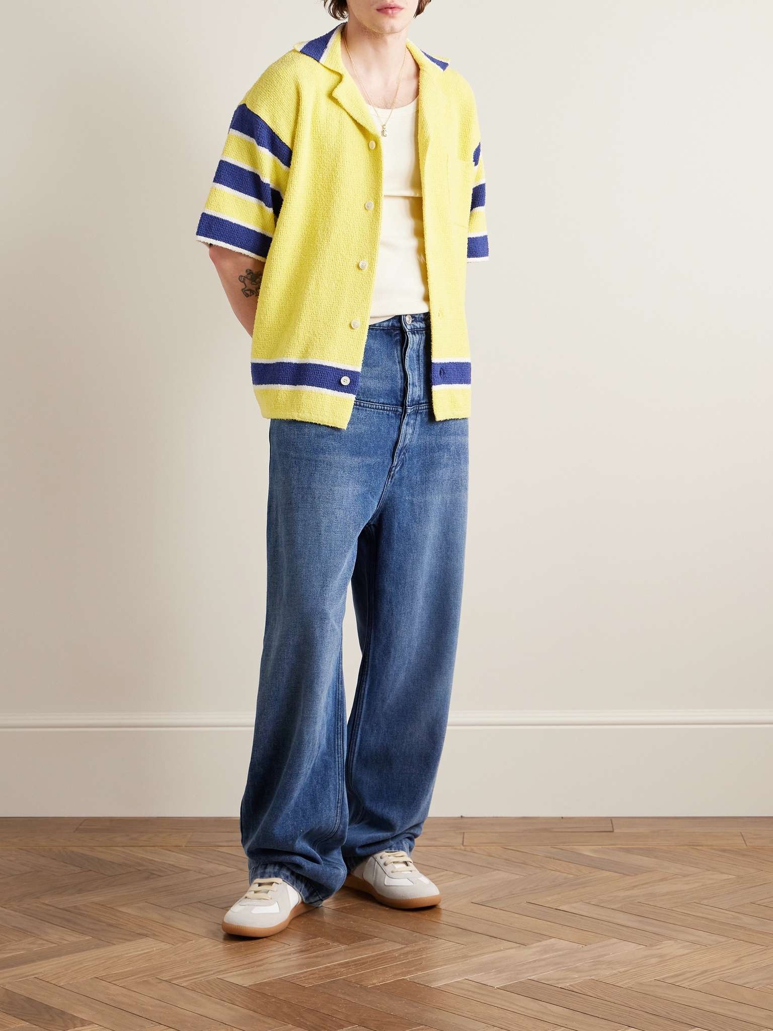 Camp-Collar Striped Cotton-Blend Terry Shirt - 2