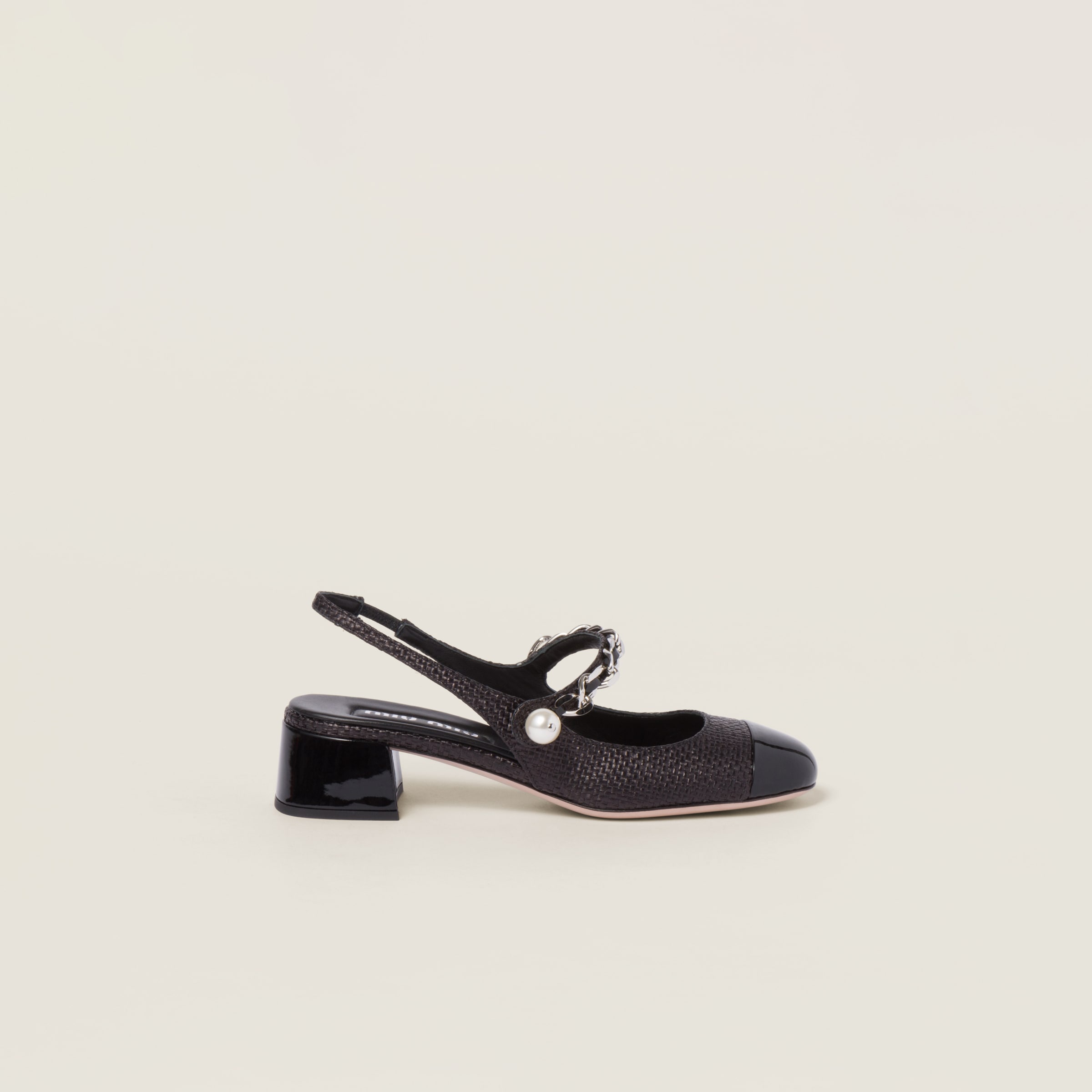 Patent leather and raffia slingback pumps - 2