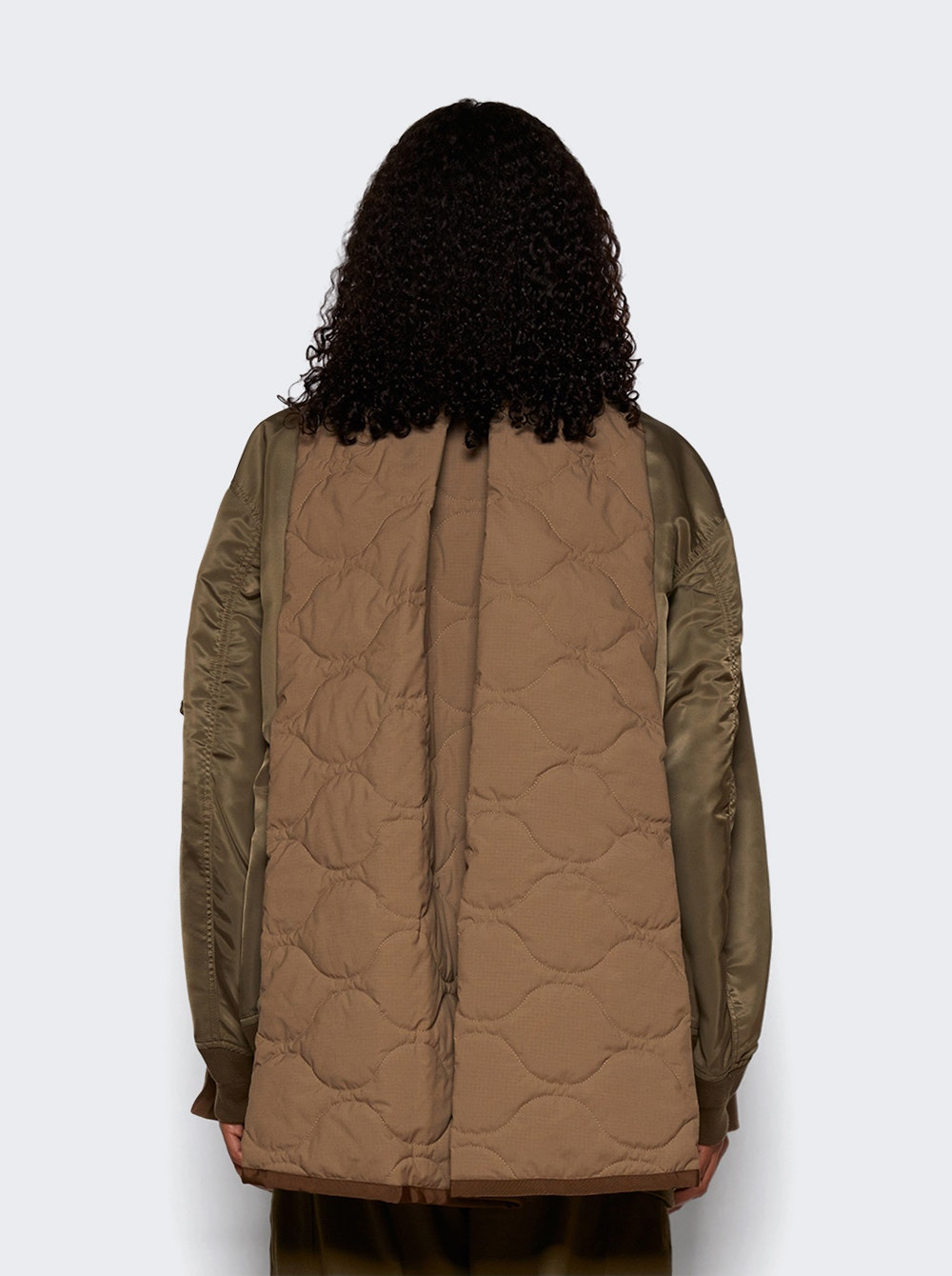 Wool Melton X Nylon Twill Quilted Coat Khaki - 5