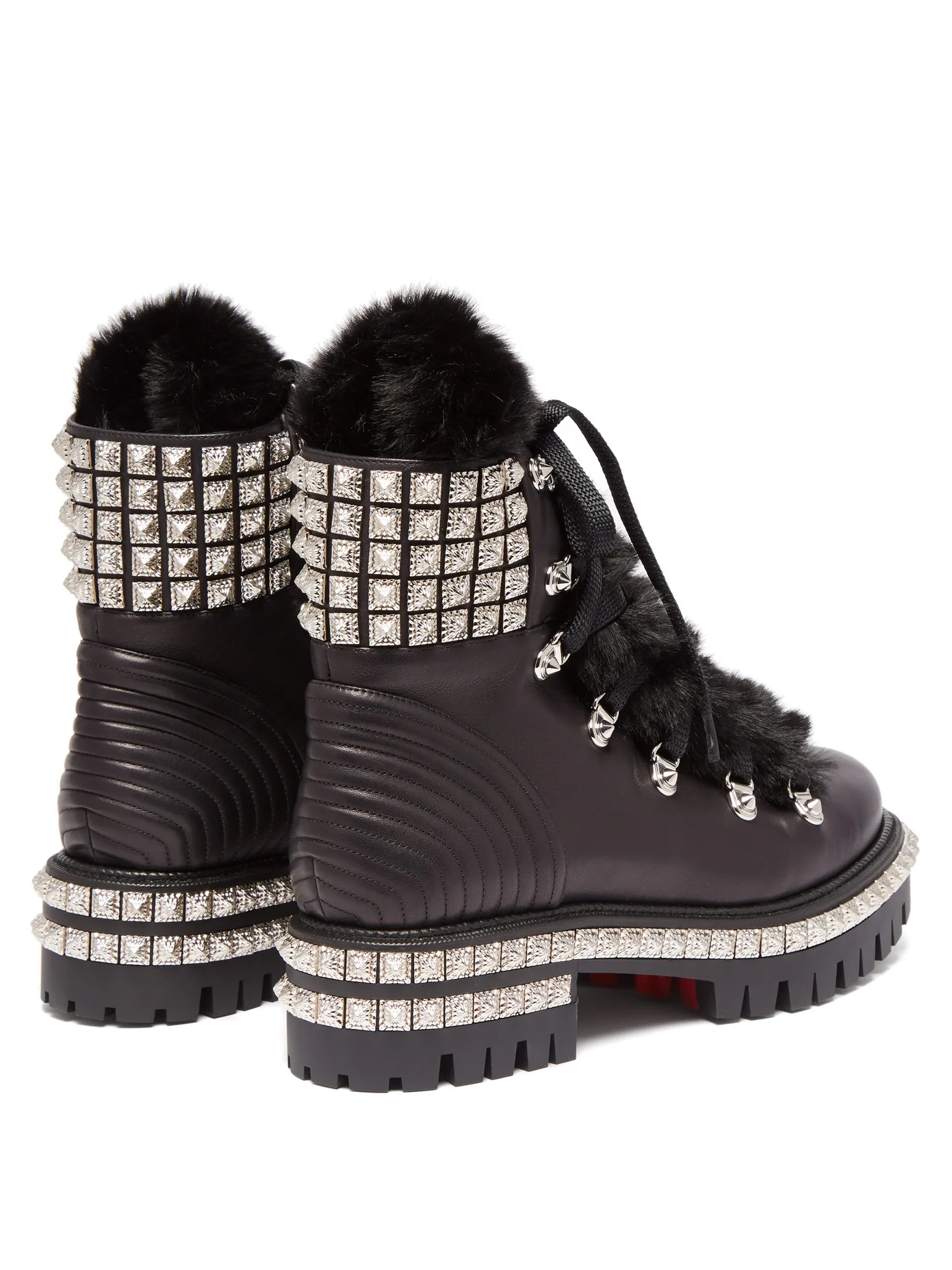 Yeti Donna faux fur-trim studded leather boots - 5