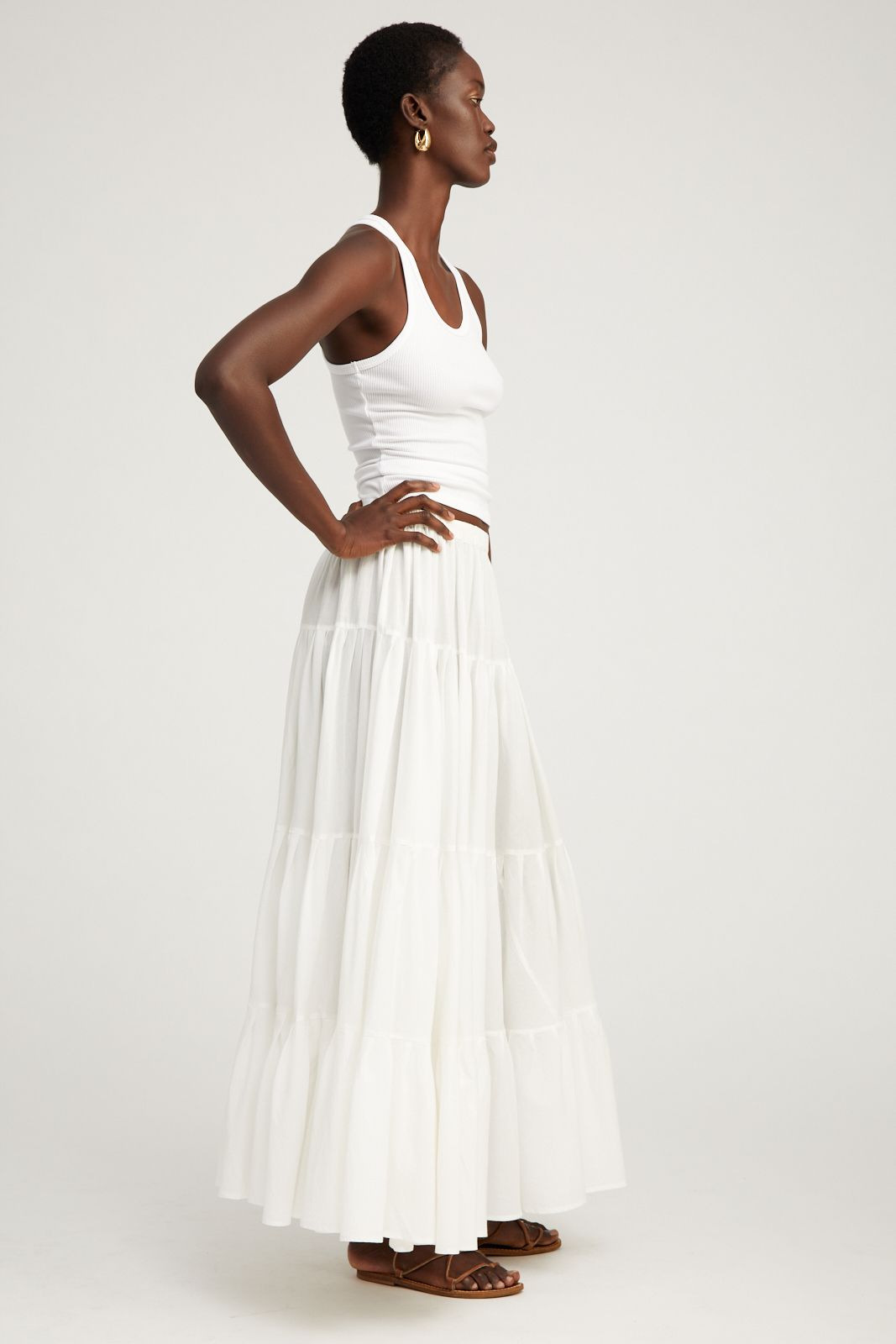 WHITE VOILE TIERED MAXI SKIRT - 5