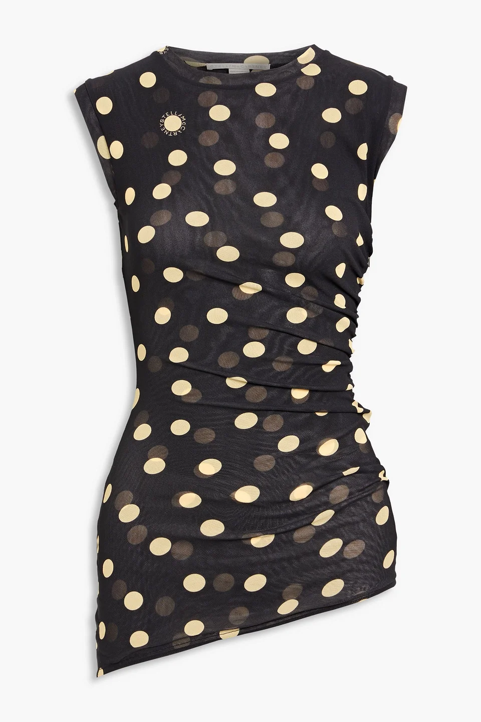 Ruched polka-dot mesh top - 1