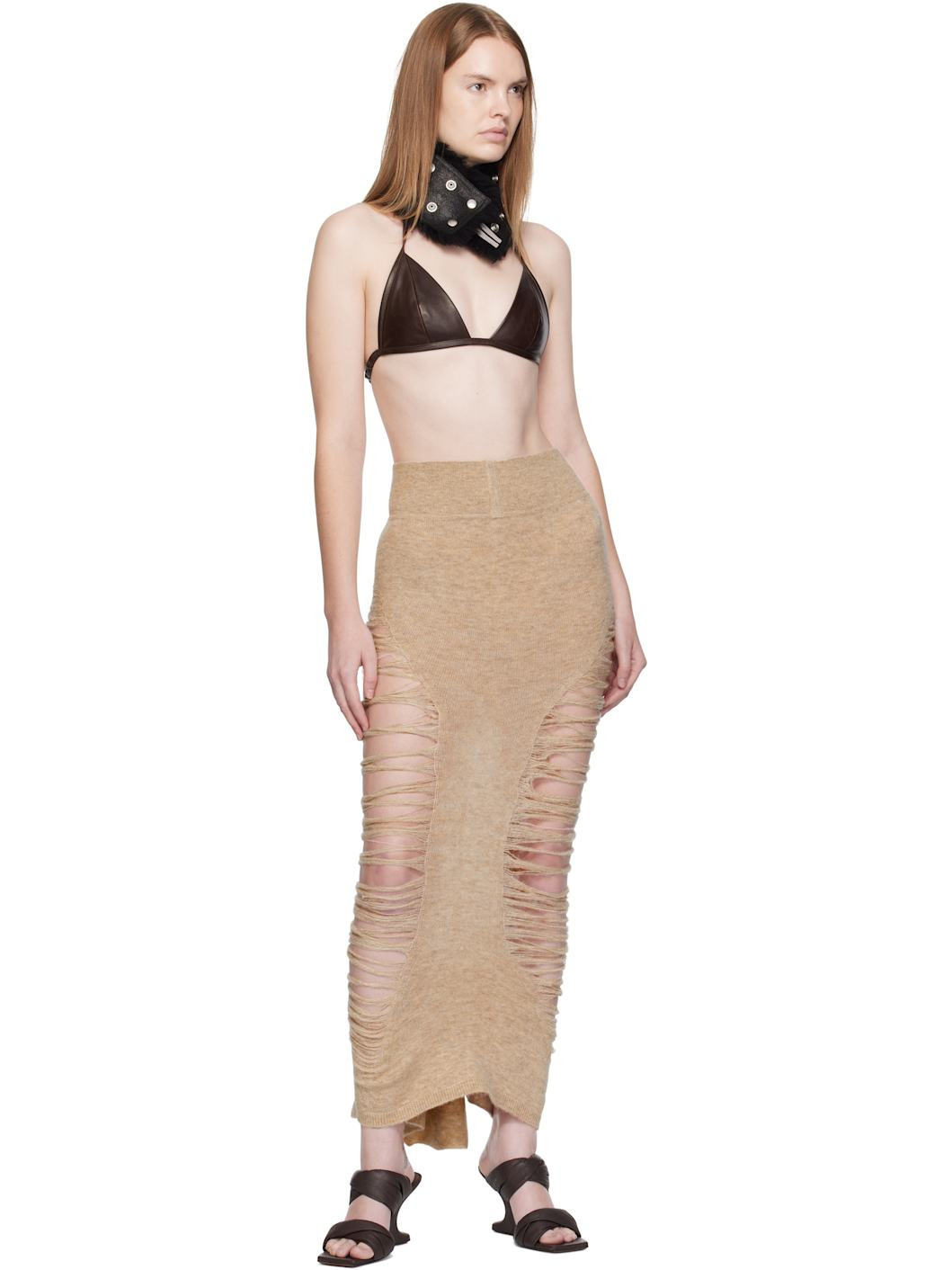 Beige Concordians Calf Dauphine Midi Skirt - 4