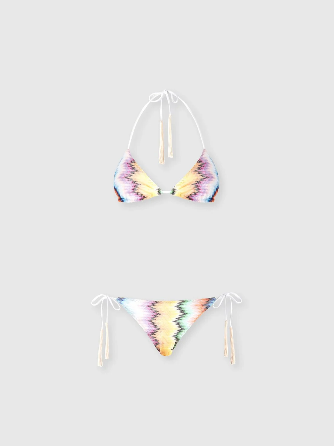 Triangle Bikini with Tassels and Faded Stripes - 1