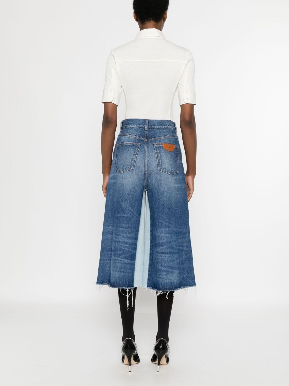 patchwork denim shorts - 4