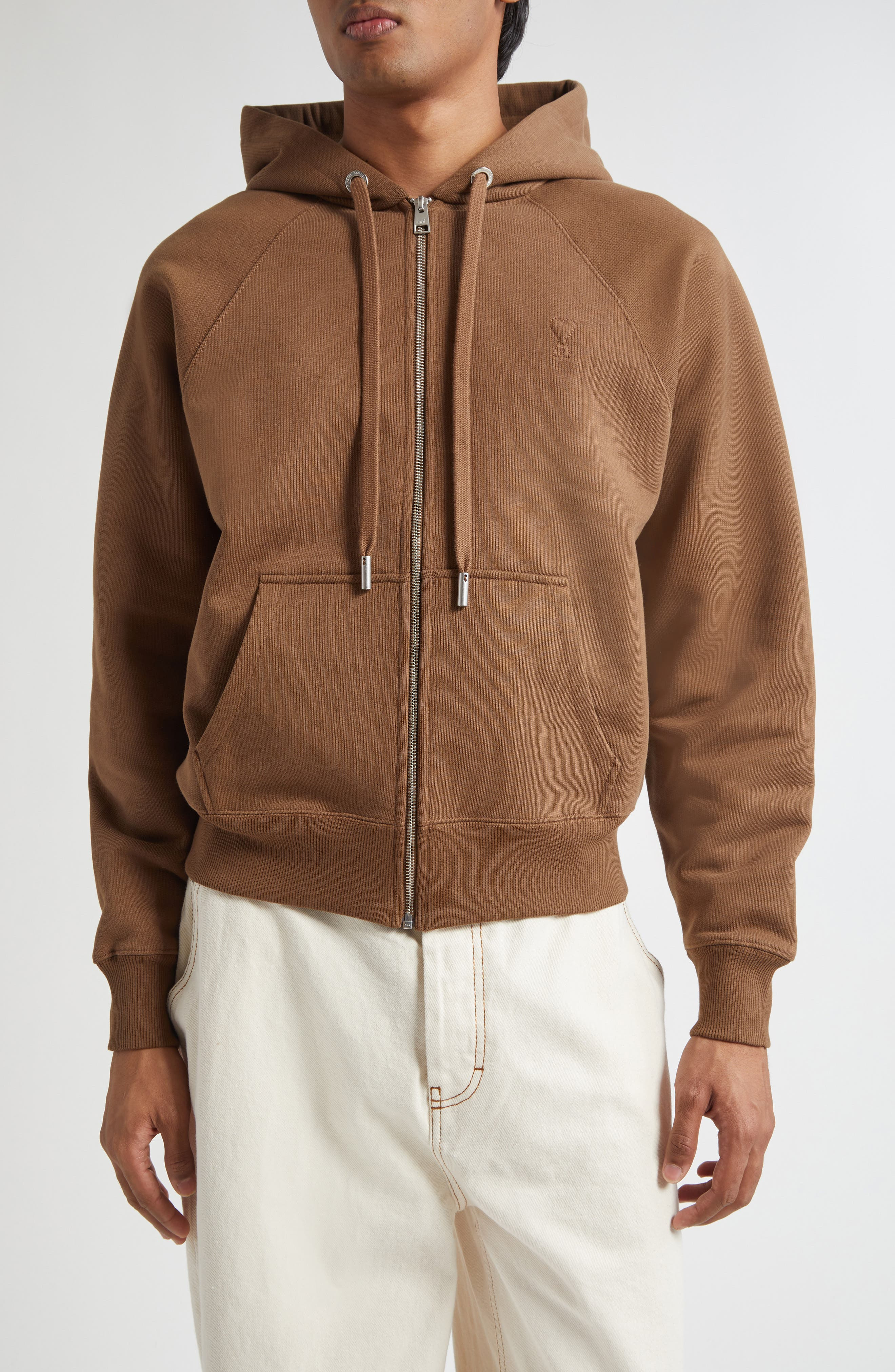 AMI PARIS Ami de Coeur Embroidered Hoodie in Hazelnut at Nordstrom - 1