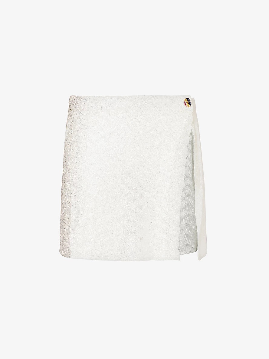 Wrap-around mid-rise knitted mini skirt - 1