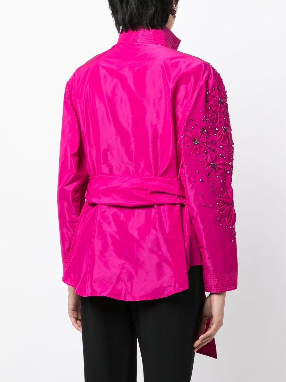 crystal-embellished belted jacket - 4