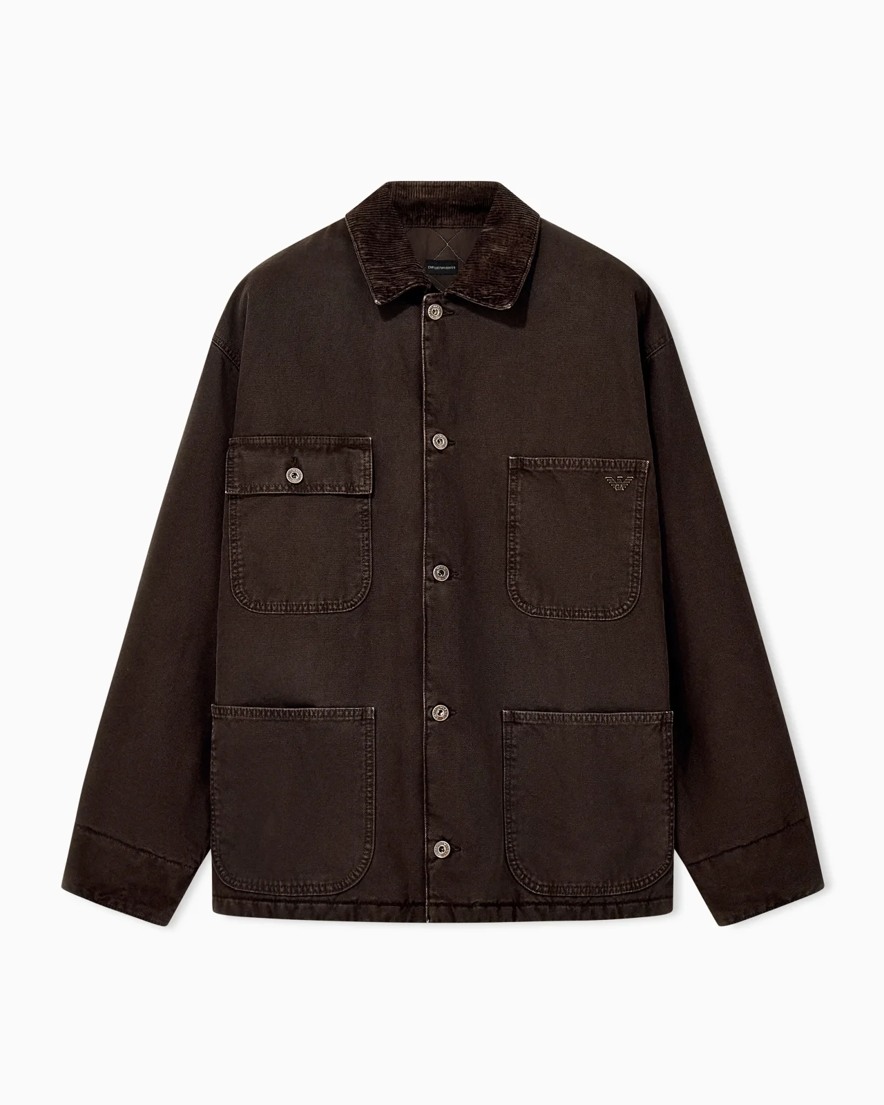 COTTON CABAN COAT WITH A CORDUROY COLLAR AND PATCH POCKETS - 1