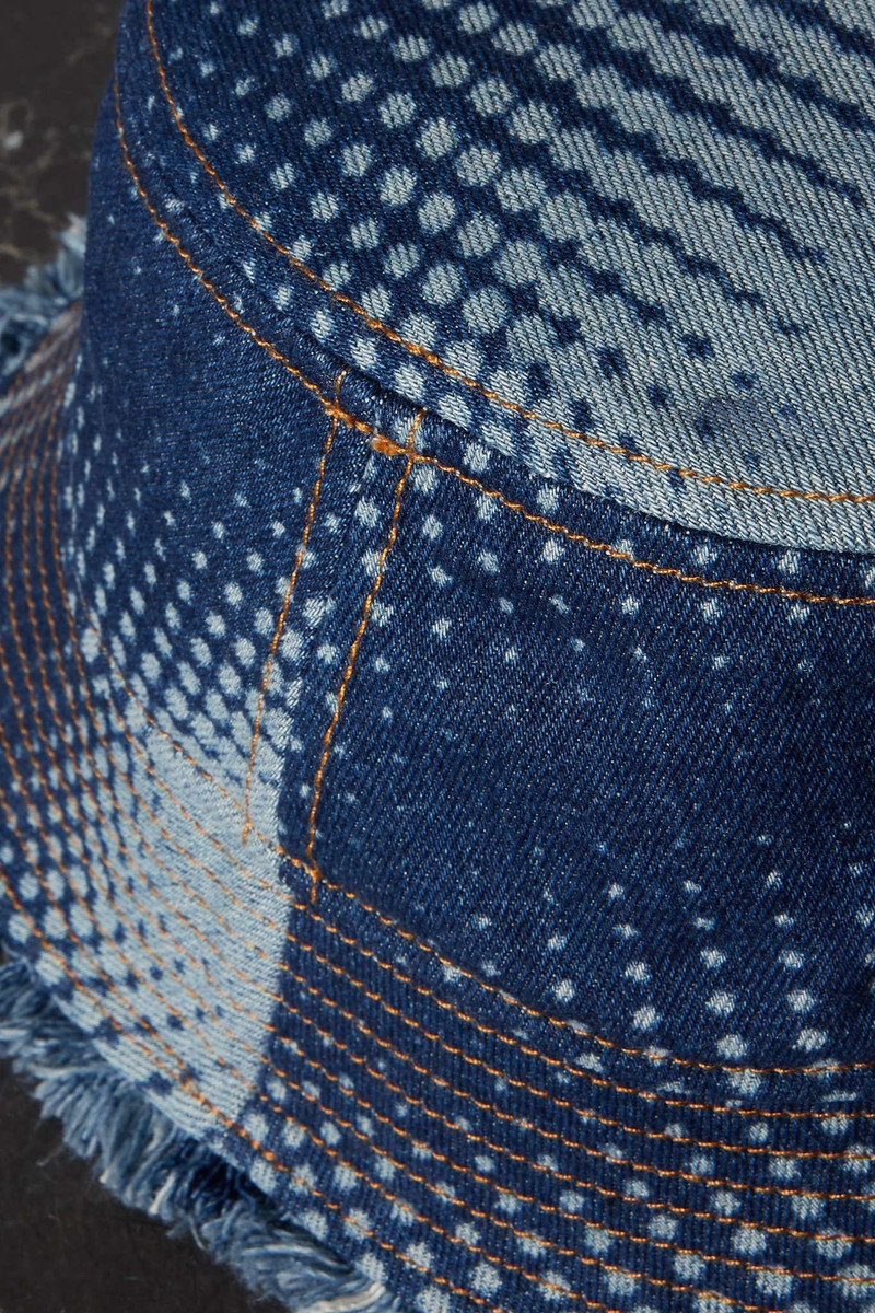 Frayed printed denim bucket hat 3
