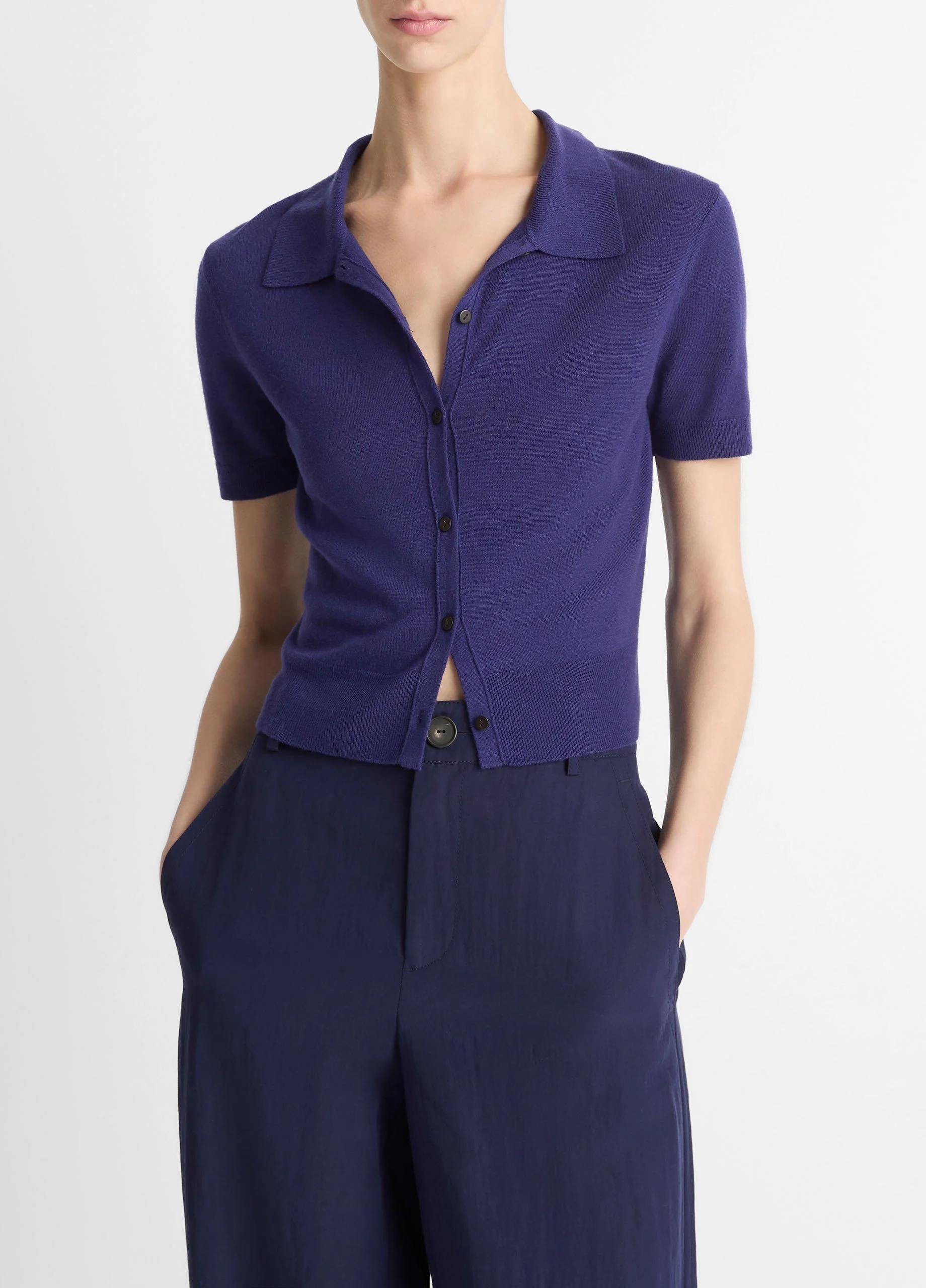 Wool-Blend Collared Button-Front Sweater - 1