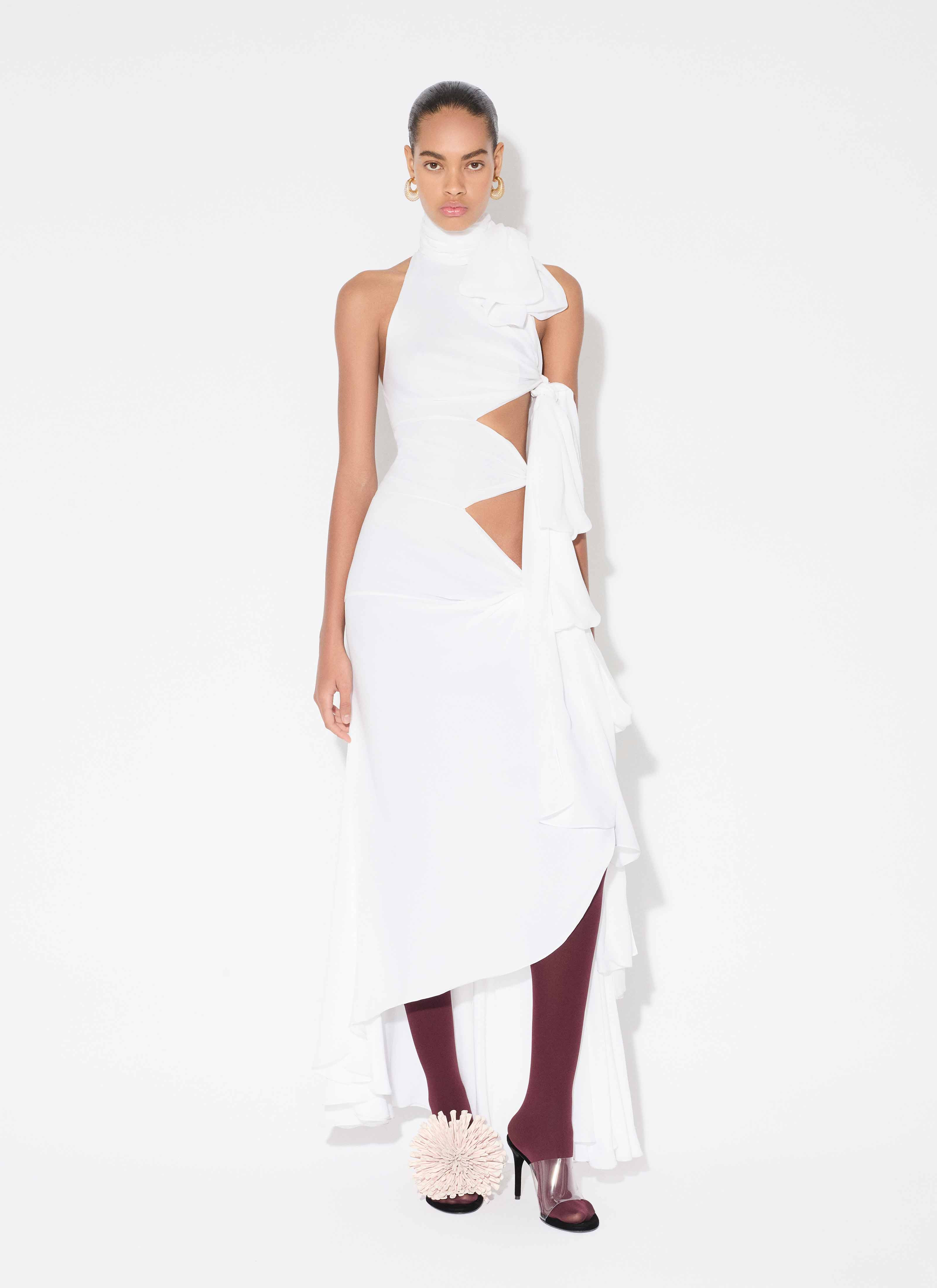 LIGHT GEORGETTE ASYMMETRICAL BOW DRESS - 2