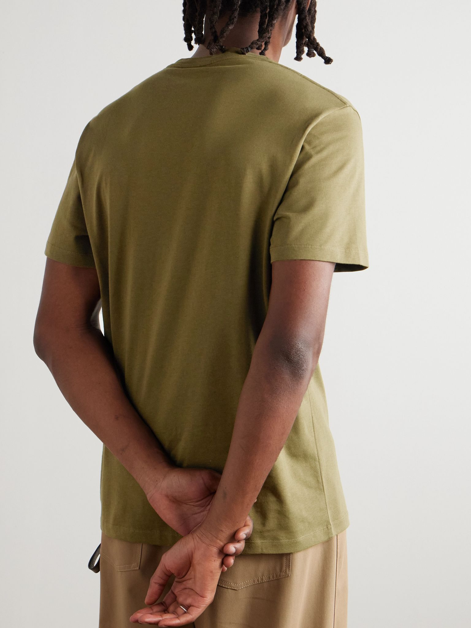 Slim-Fit Logo-Embroidered Cotton-Jersey T-Shirt Army green - 3
