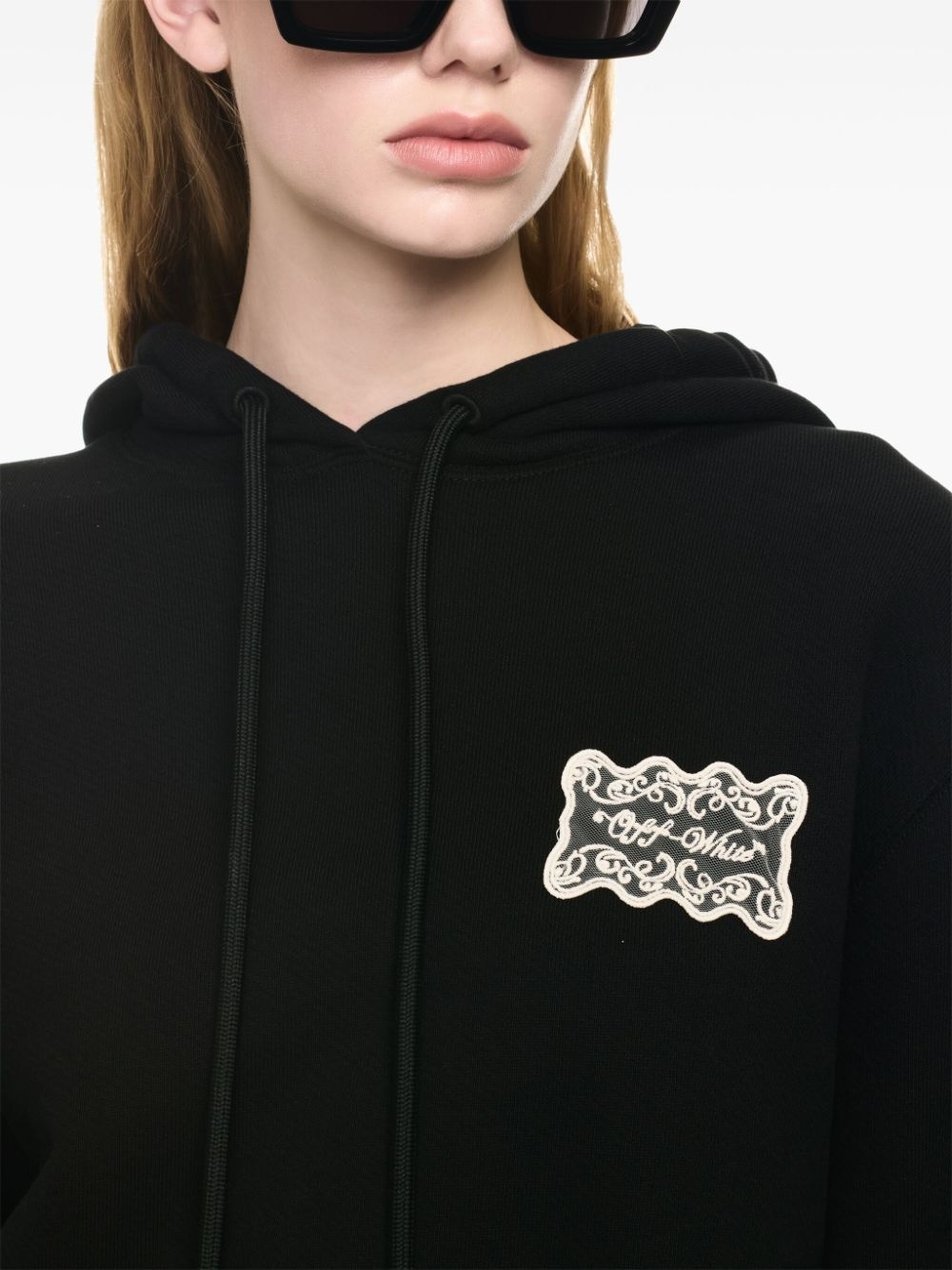 lace logo appliqué cotton hoodie - 5