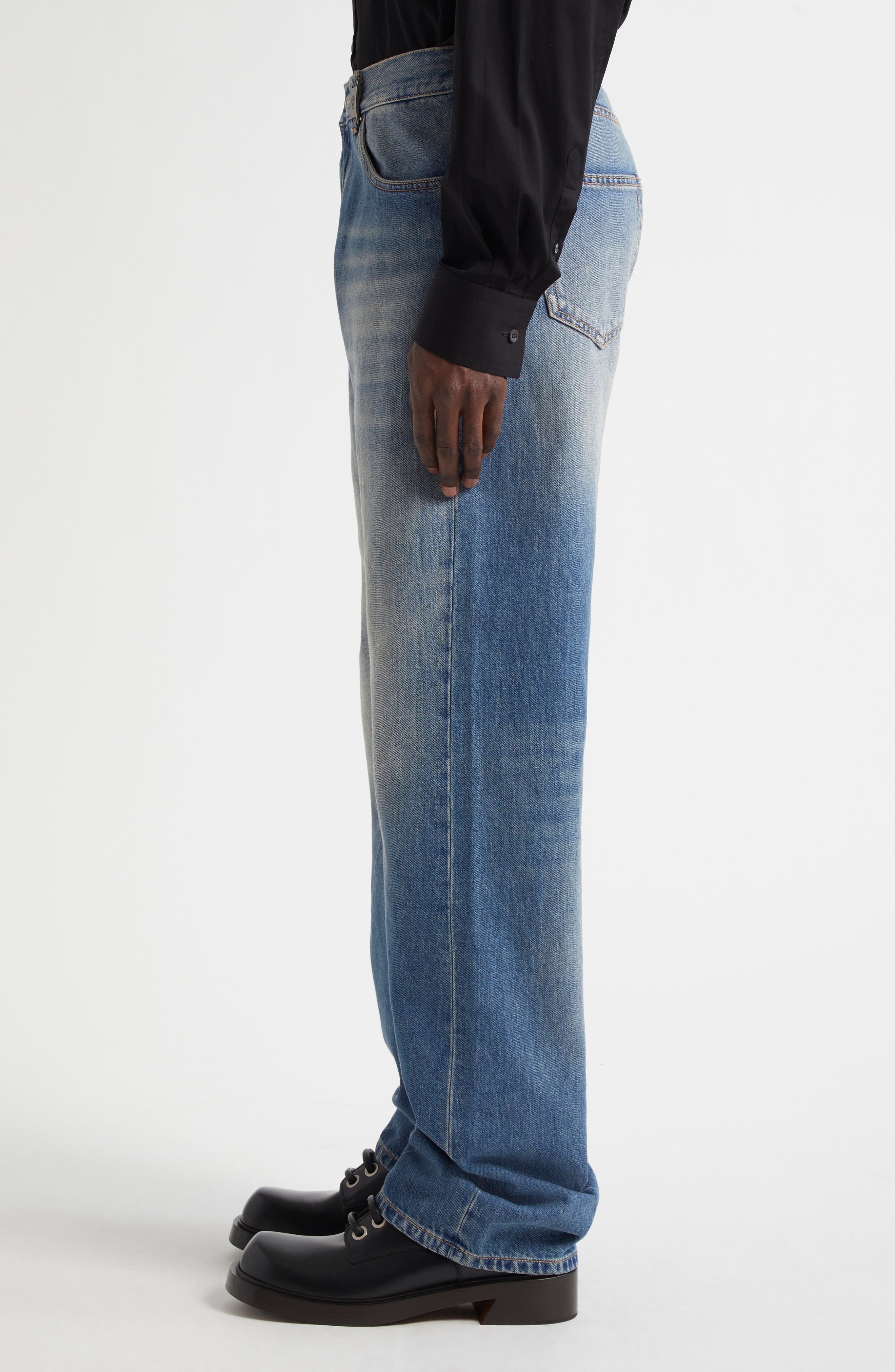 Alexander McQueen Skull Straight Leg Jeans in Blue Washed at Nordstrom - 4