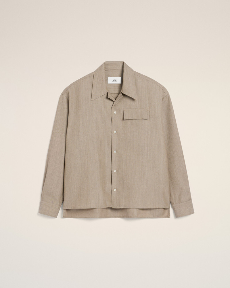 AMI Paris BEIGE WOOL LONG SLEEVE CAMP COLLAR OVERSHIRT outlook