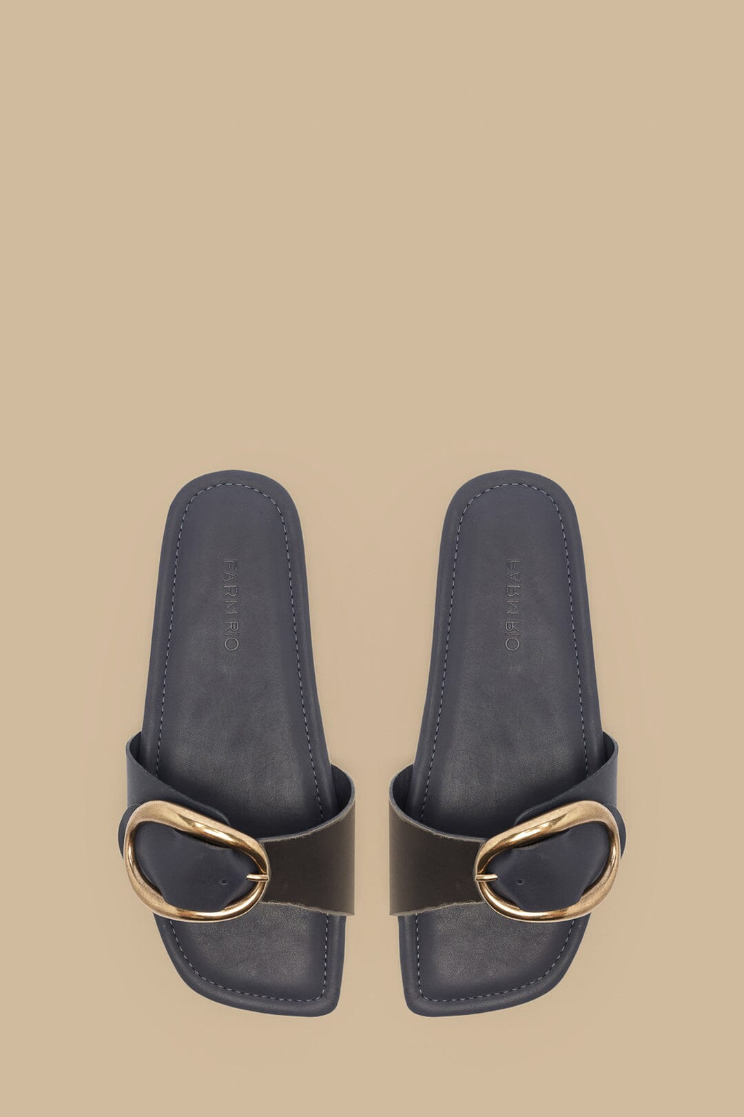 Navy Blue Organic Buckle Flat Sandal - 3