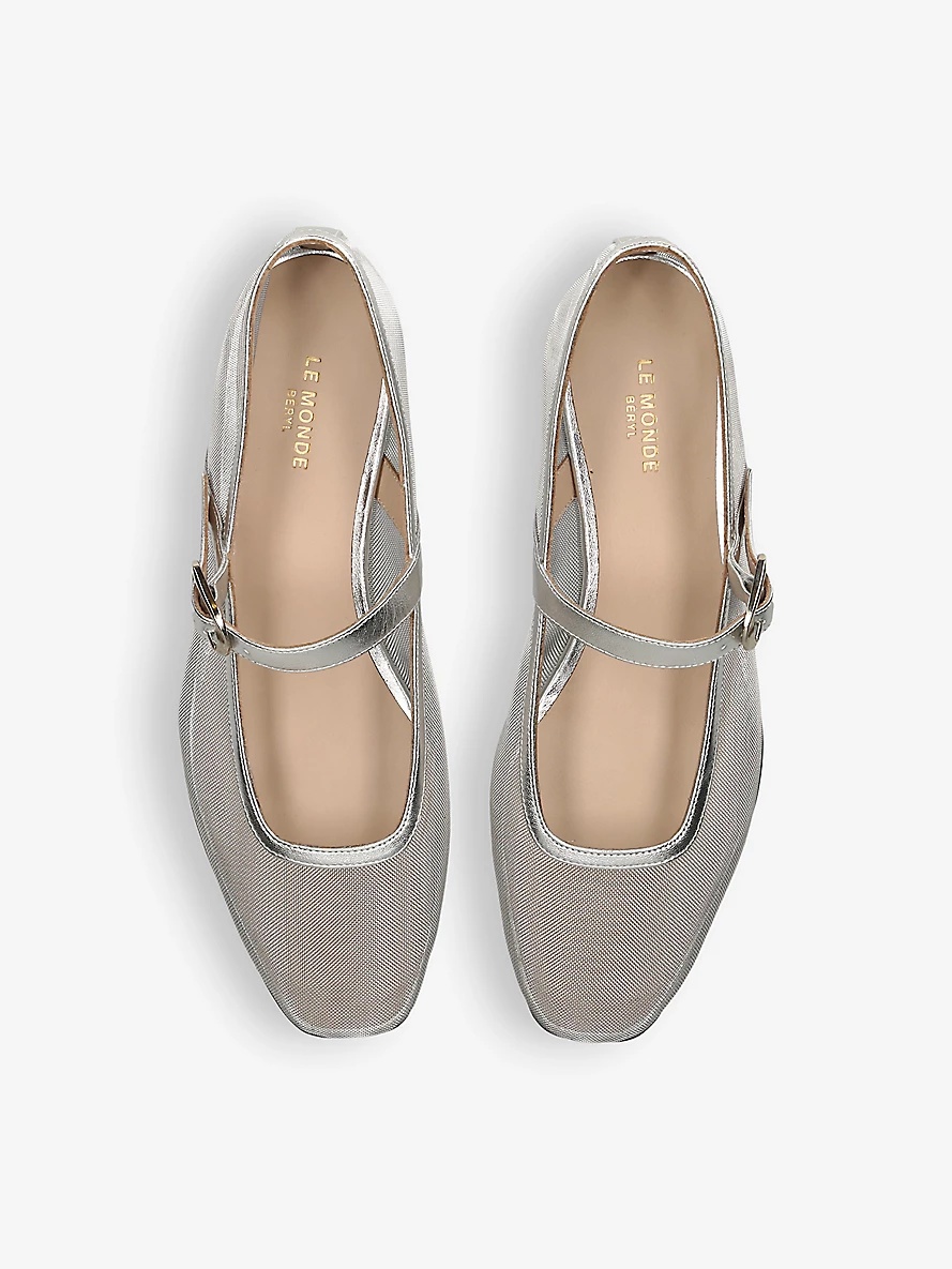 Round-toe mesh and patent-leather Mary-Jane flats - 2