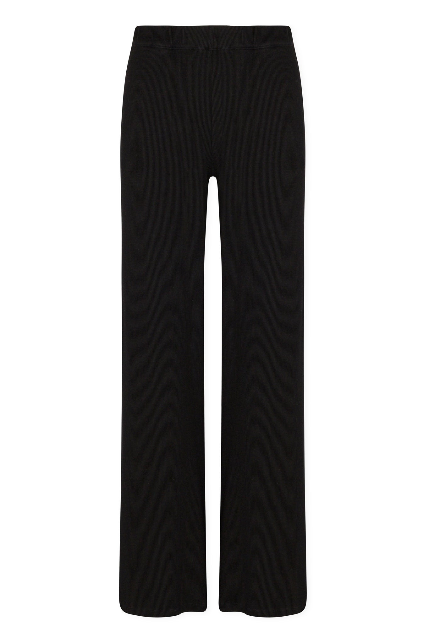 BLACK RIB WIDE LEG PANTS - 5