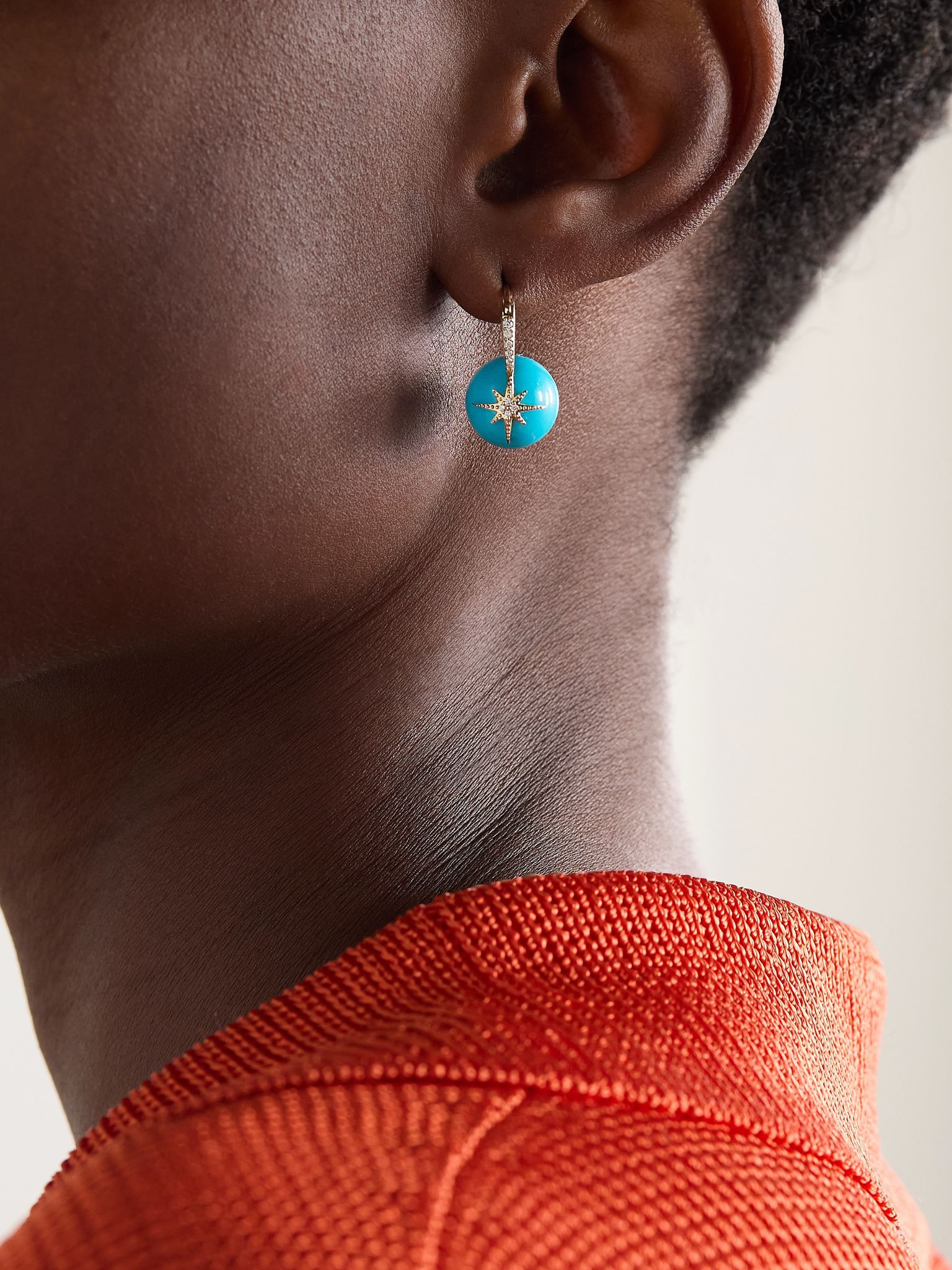 Starburst 14-karat gold, turquoise and diamond earrings Gold - 2