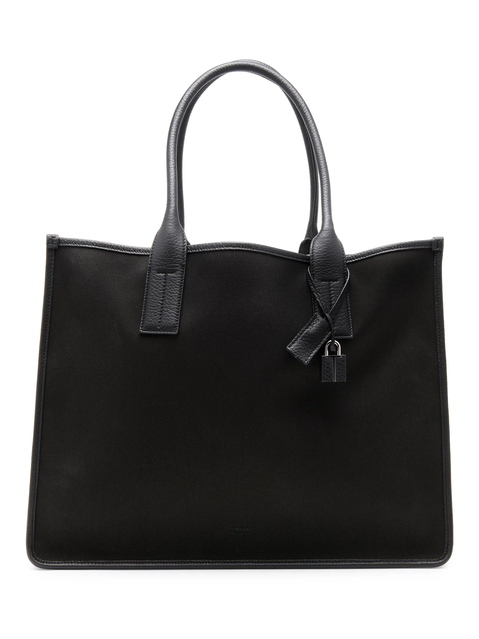 Men's Canvas & Leather East-West Tote Bag - Black - 1