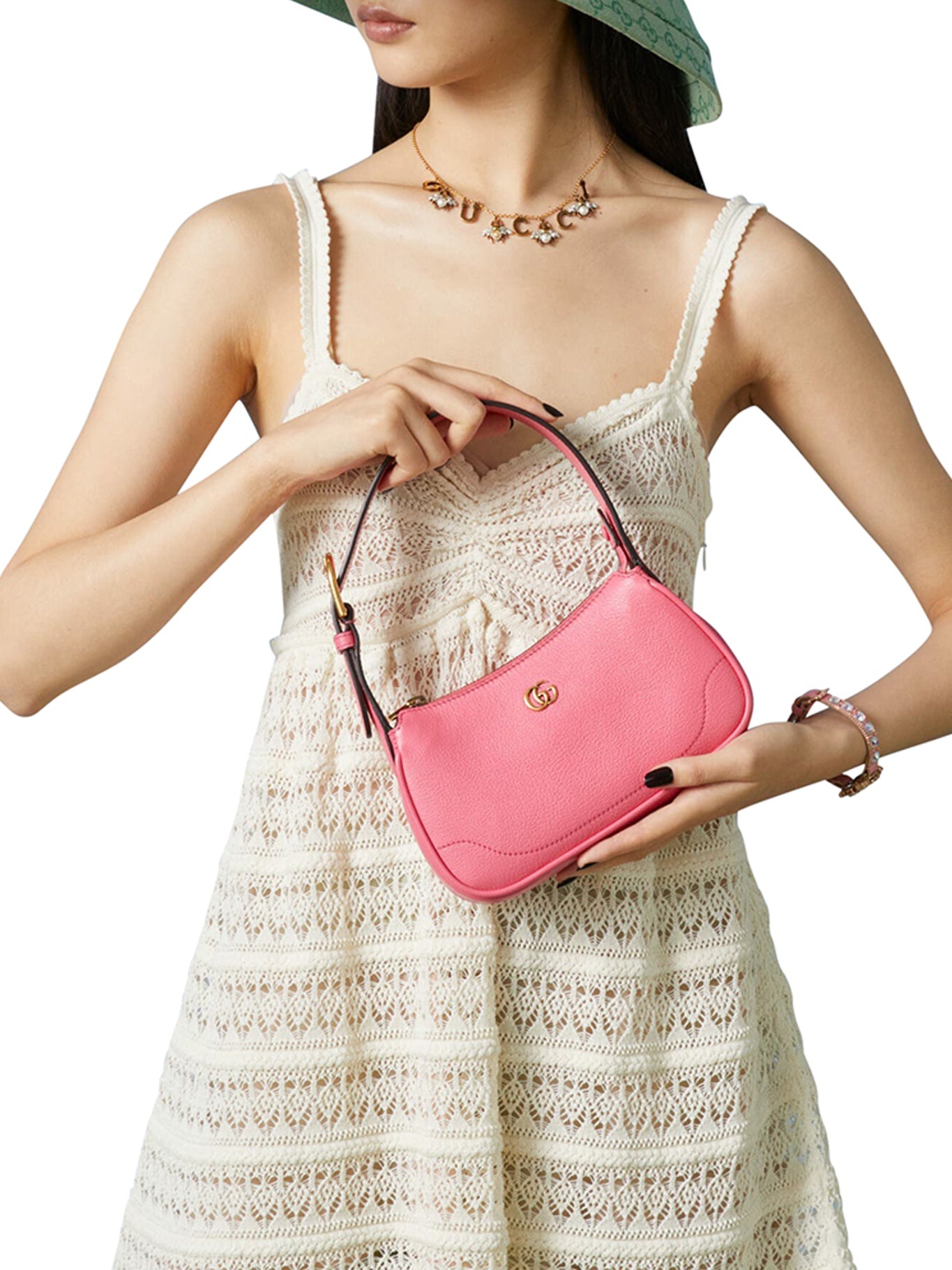 【GUCCI 】GG Aphrodite Soft Goat Shoulder Bag RHODAMINE PINK GUCCI Goatskin Small Aphrodite Shoulder Bag Rhodamine Pink