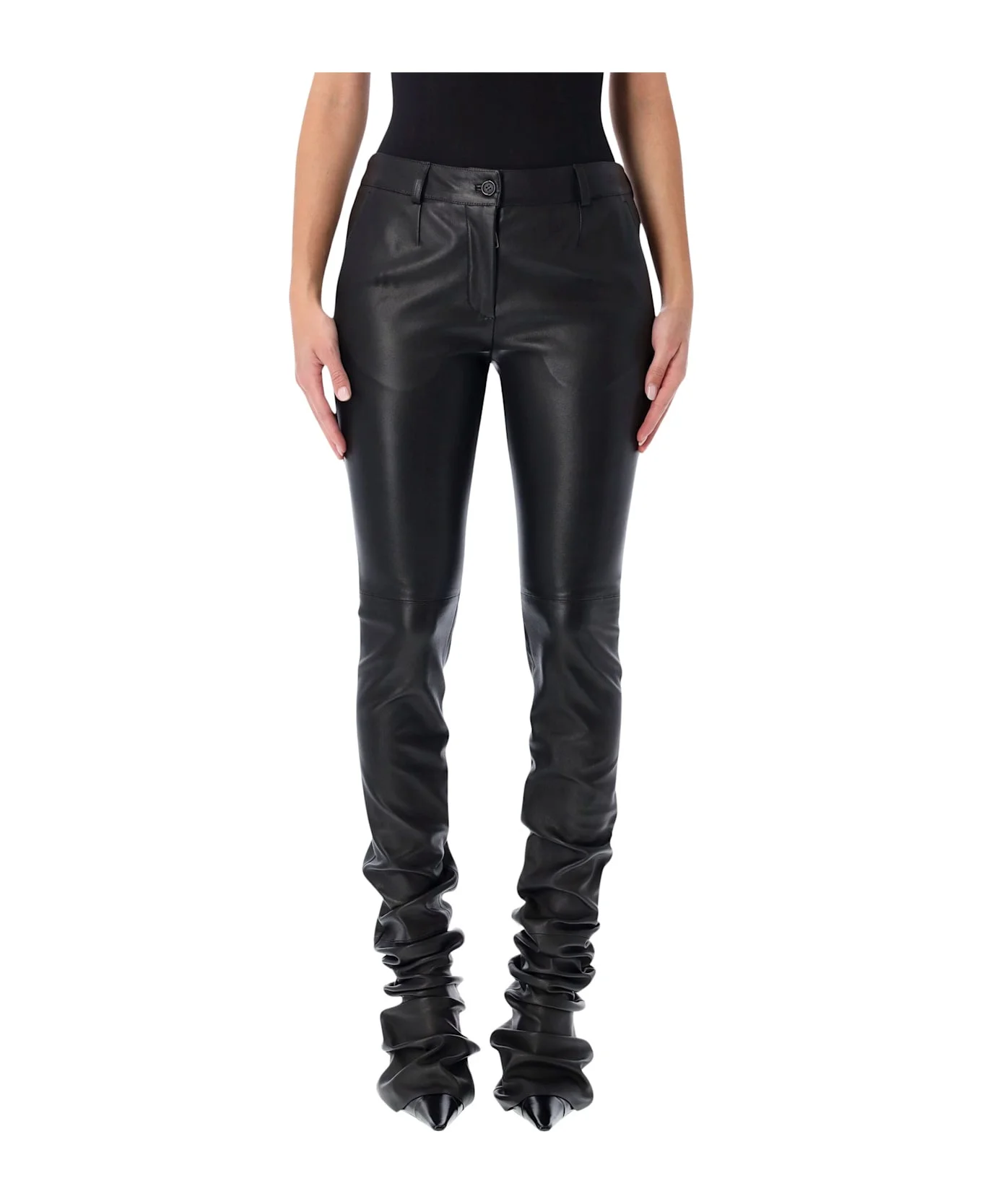 Dolce & Gabbana Black Stretch Nappa Leather Trousers - 1