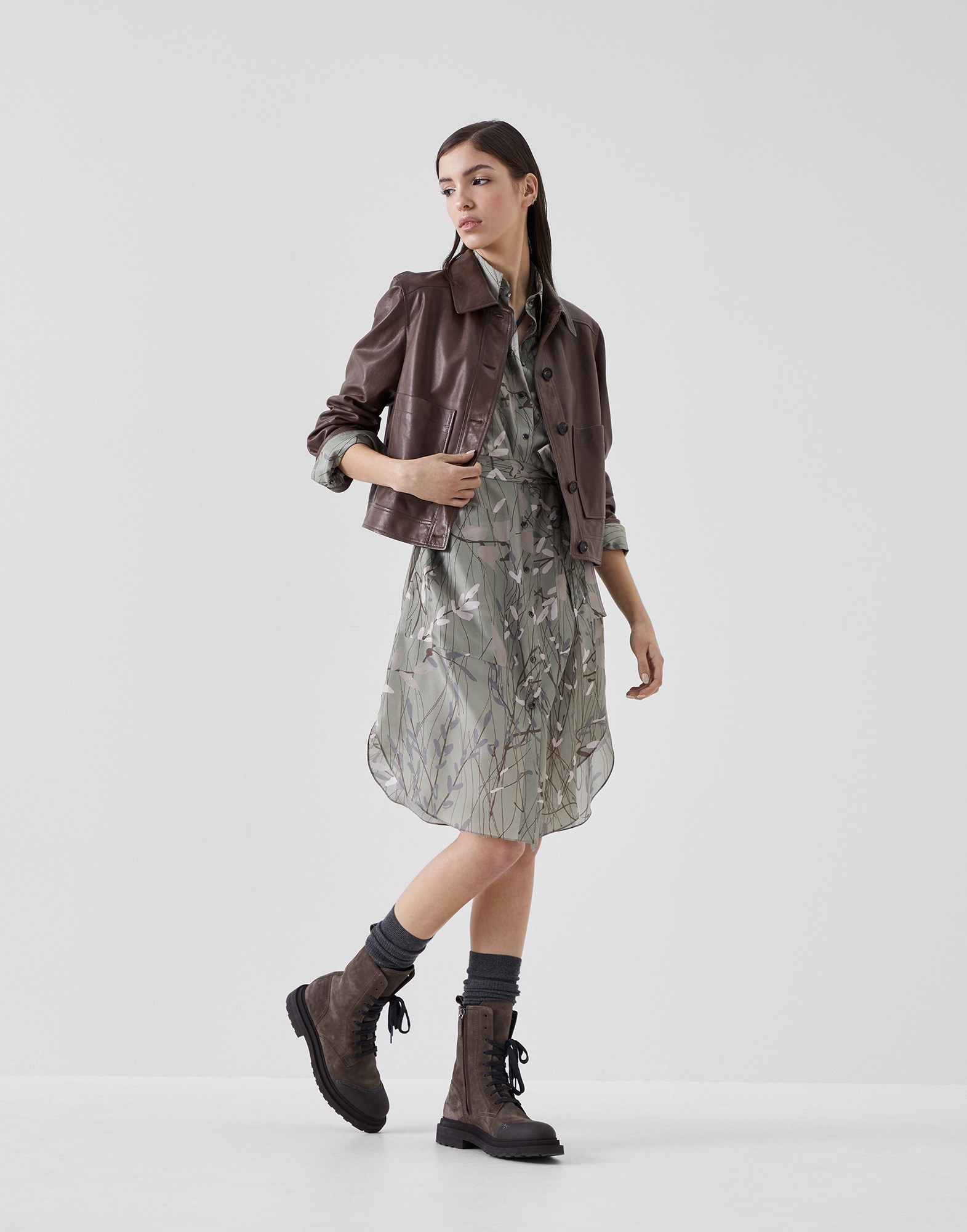 Ramage print silk pongee shirt dress - 5