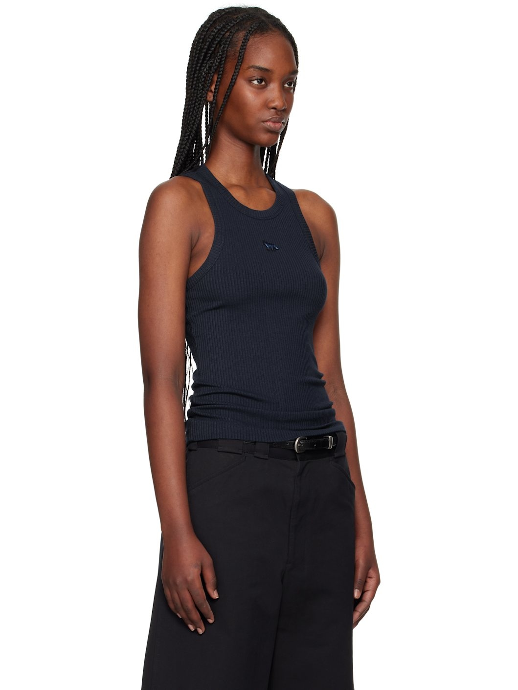 Blue Baby Fox Patch Ribbed Tank Top - 2