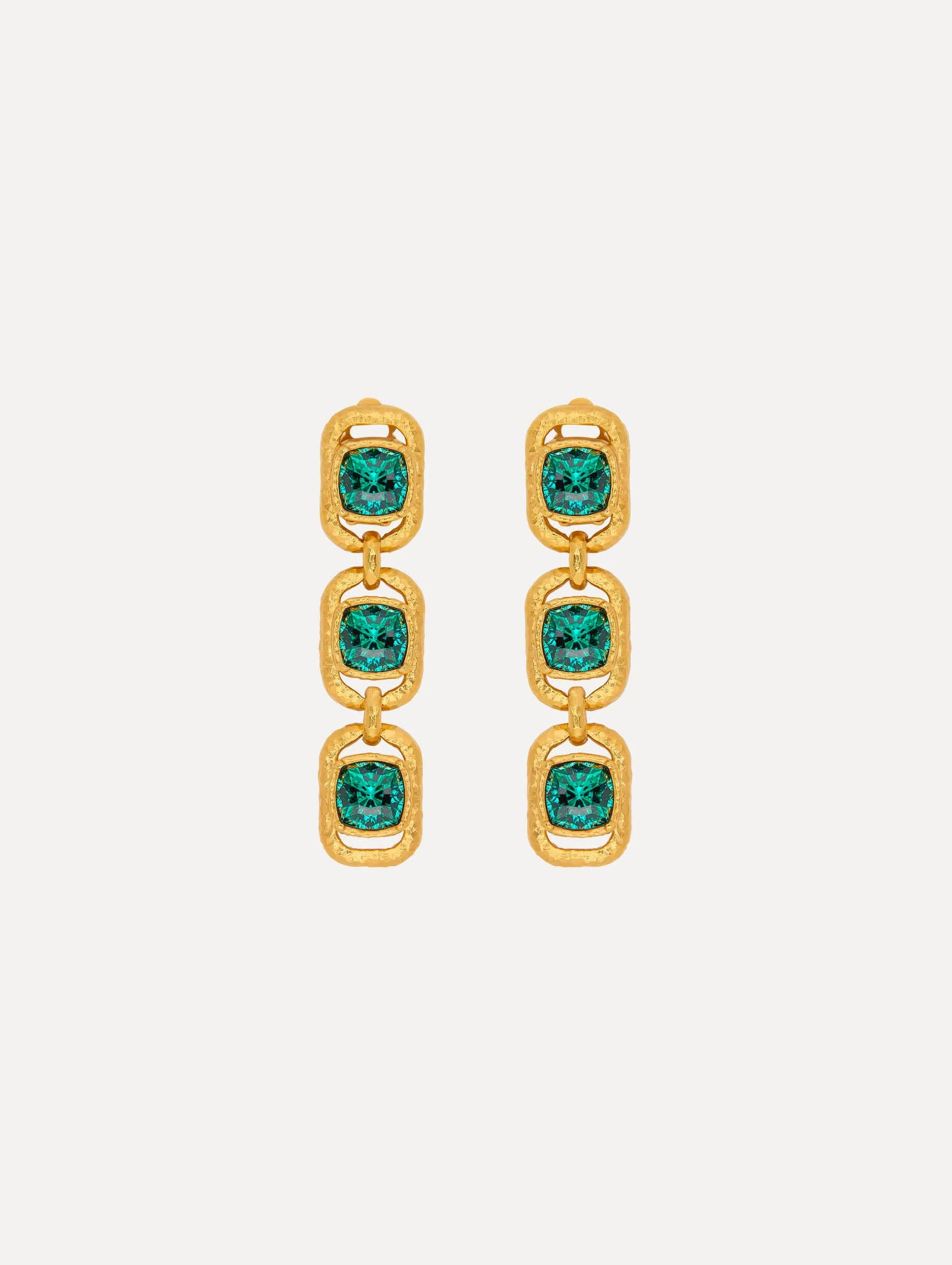 RECTANGLE CRYSTAL TRIPLE DROP EARRINGS - 1