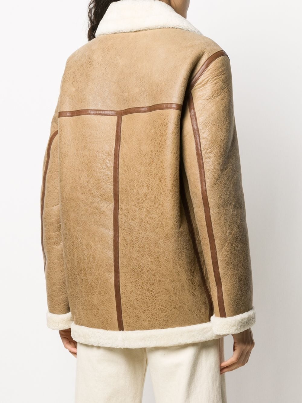 asymmetric zip shearling jacket - 4