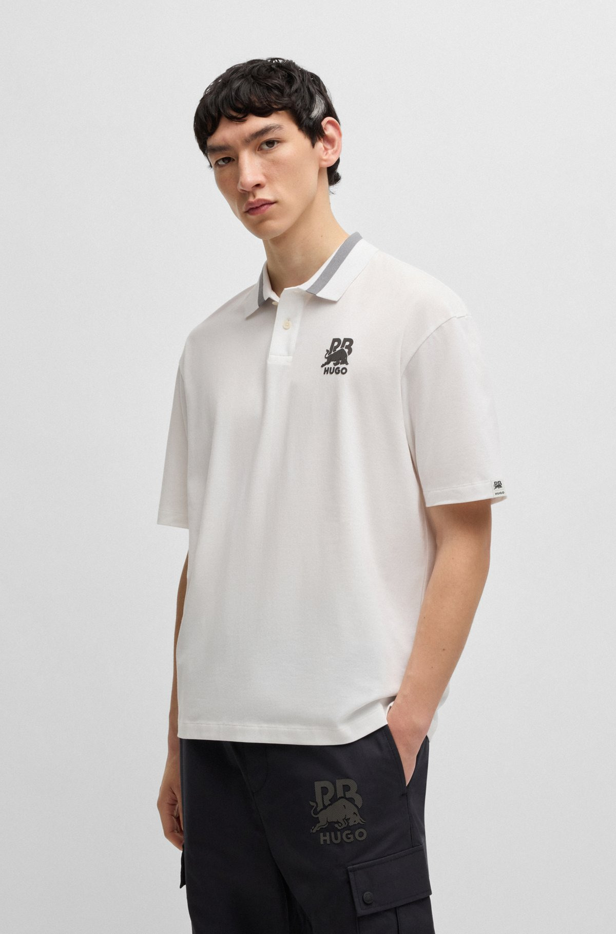 HUGO X RB STRETCH-COTTON POLO SHIRT WITH CARBON STEALTH LOGO - 2
