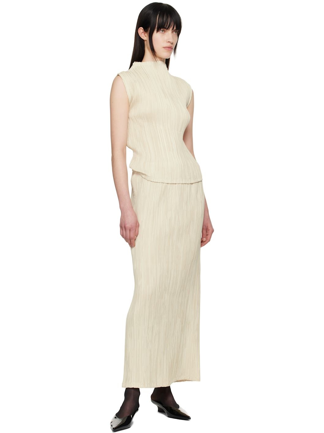 Beige Freya Pleats Midi Skirt - 4