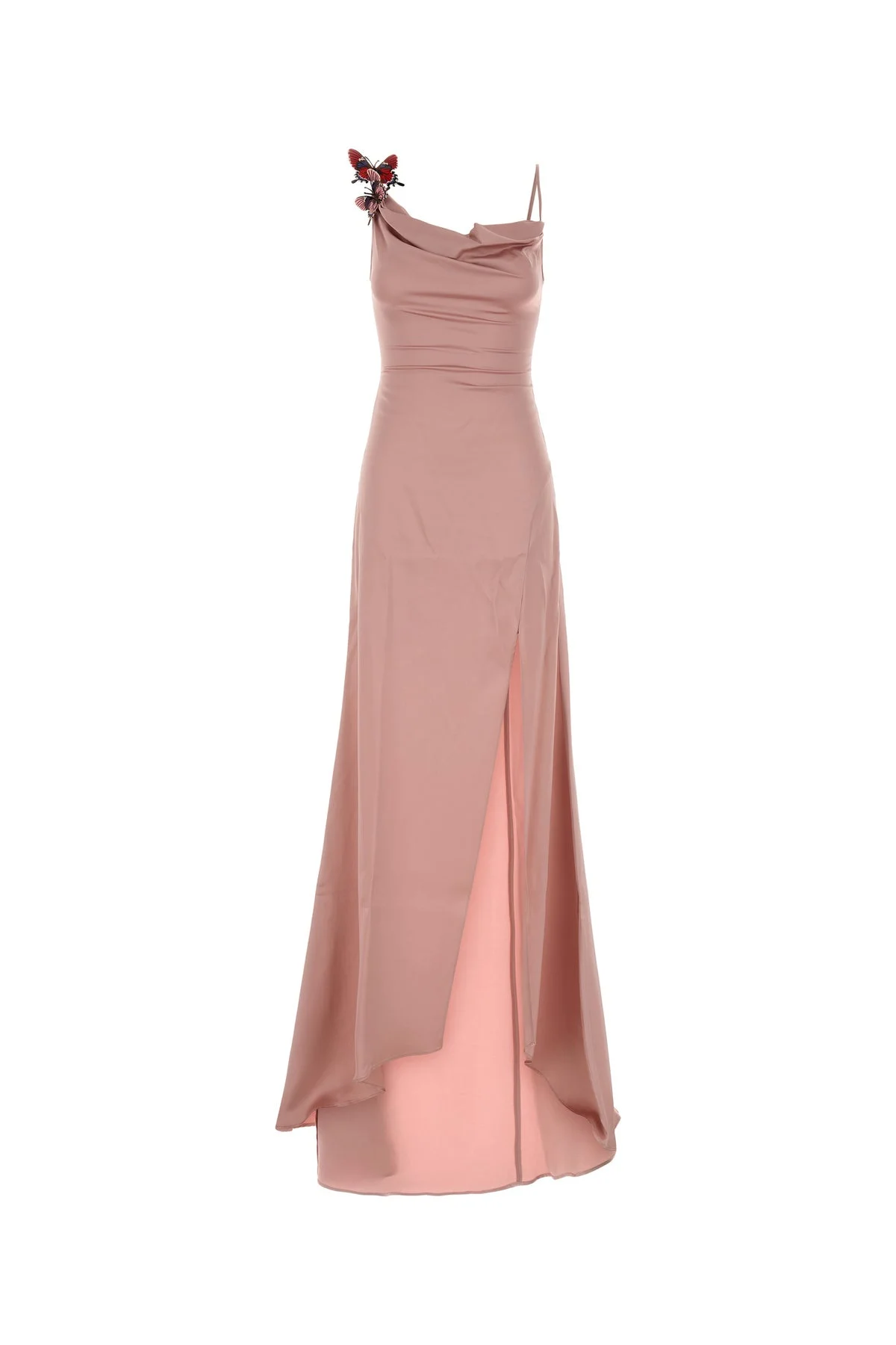 Pink stretch satin long dress - 1