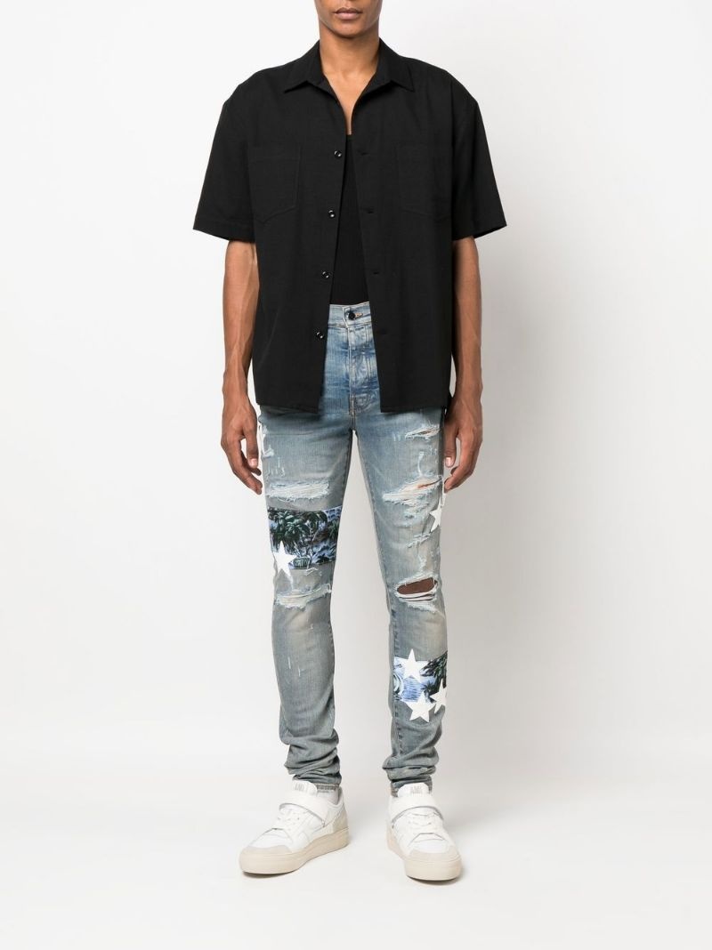 distressed-effect star patch skinny jeans - 2