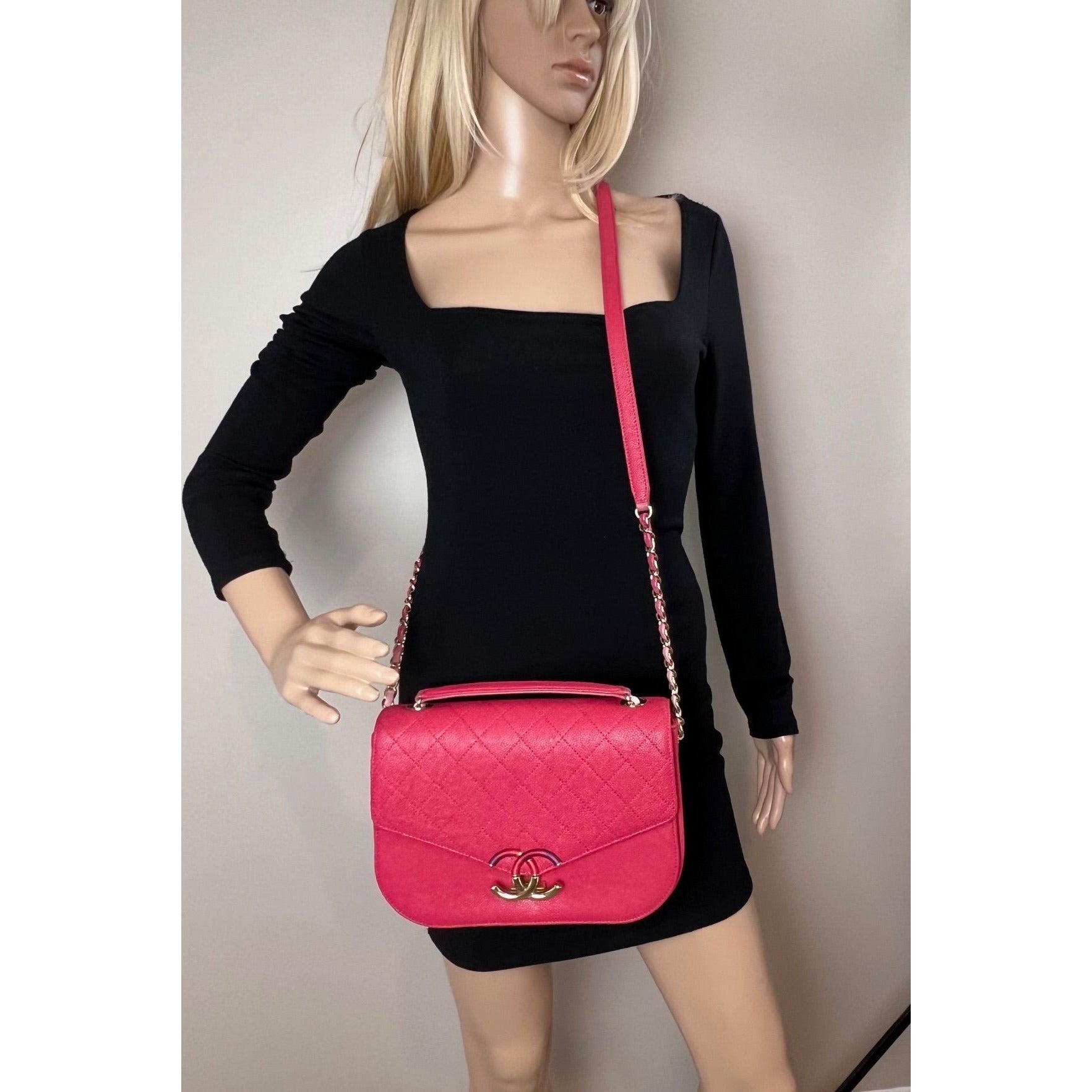 Chanel Paris-Cuba Medium Caviar Calfskin Thread Around Pink Flap Bag with top handle - 10