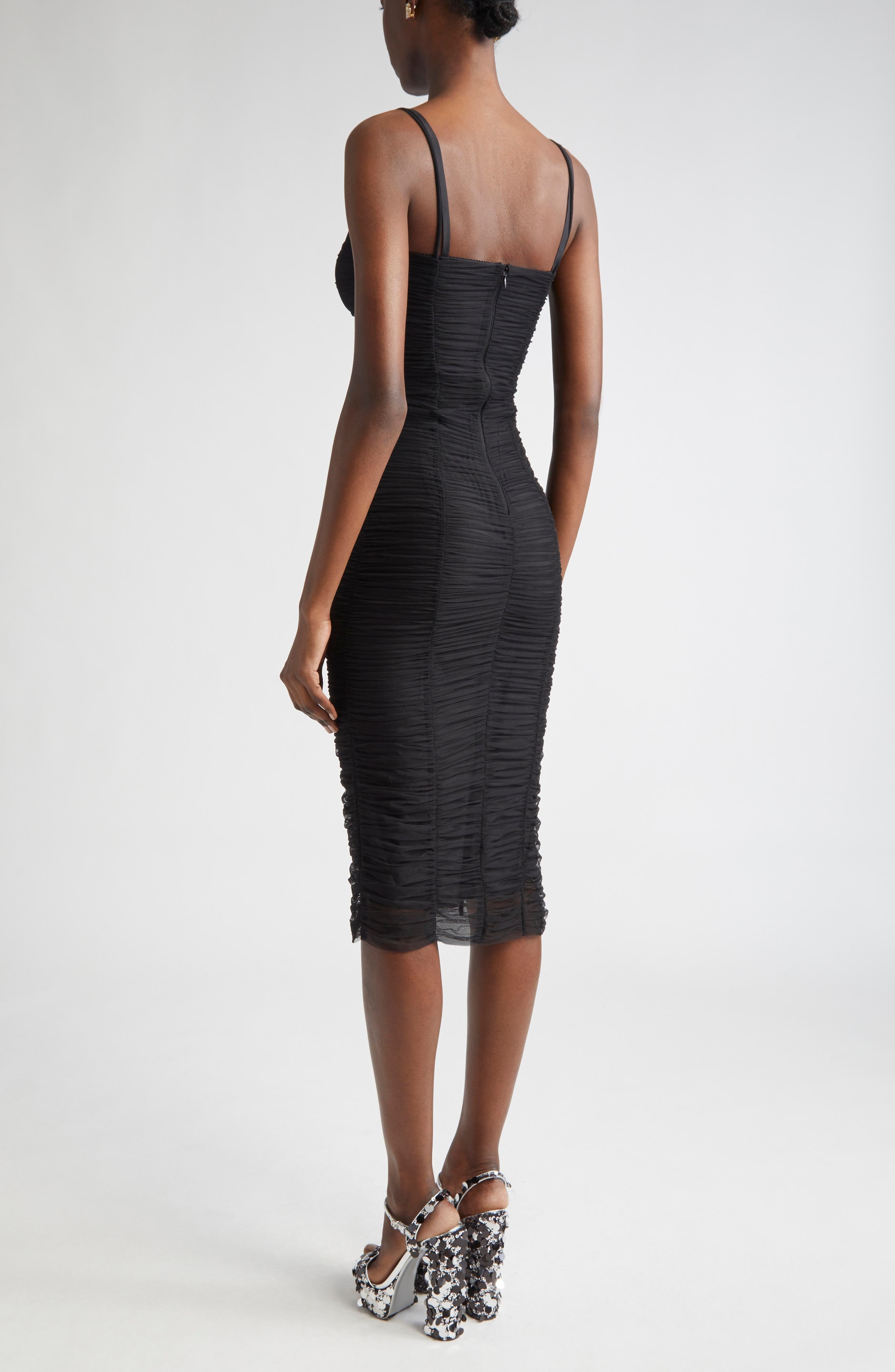 Dolce&Gabbana Sheer Ruched Mesh Midi Dress in N0000 Nero at Nordstrom - 2