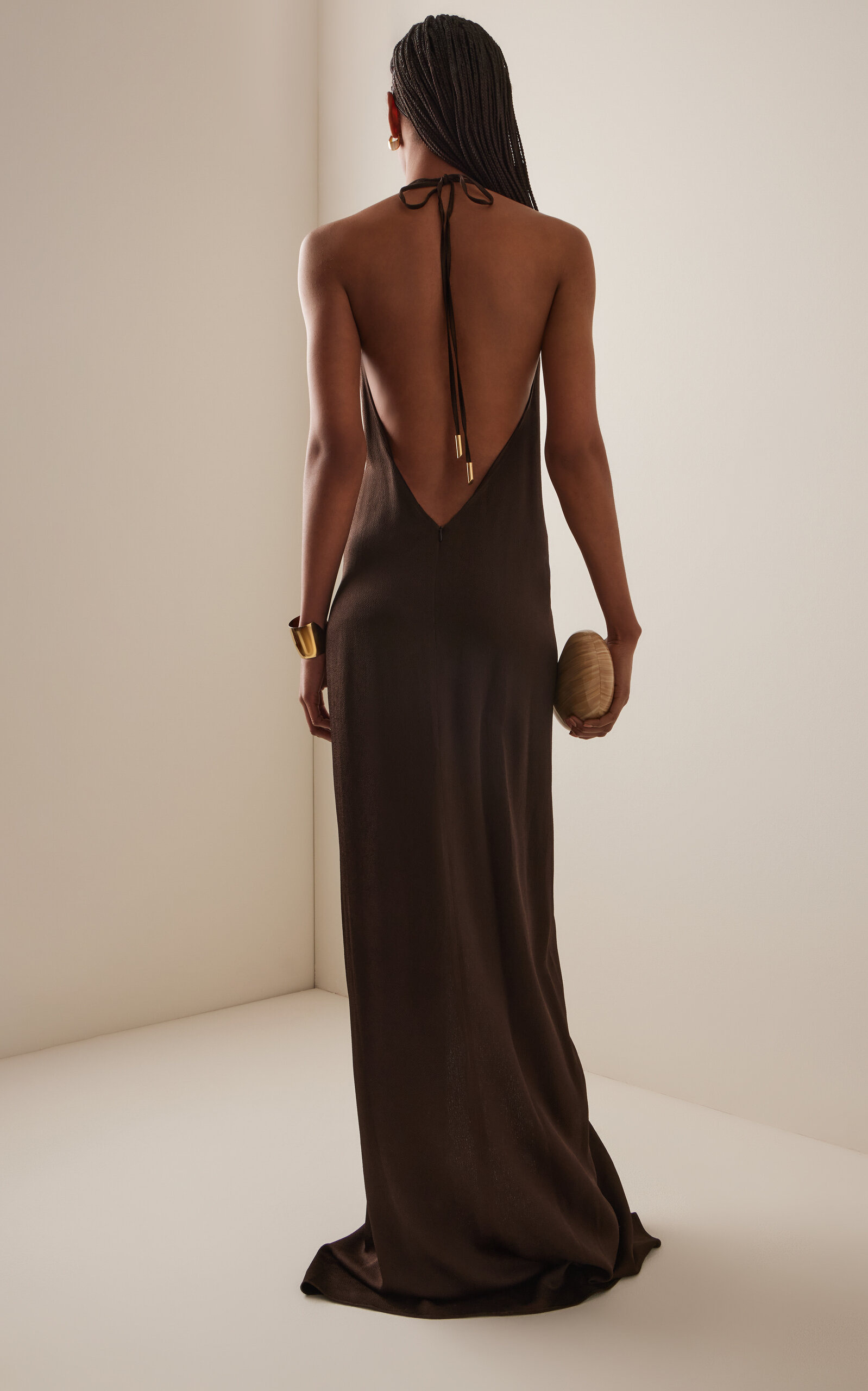 Rowan Gathered Satin Maxi Dress brown - 4